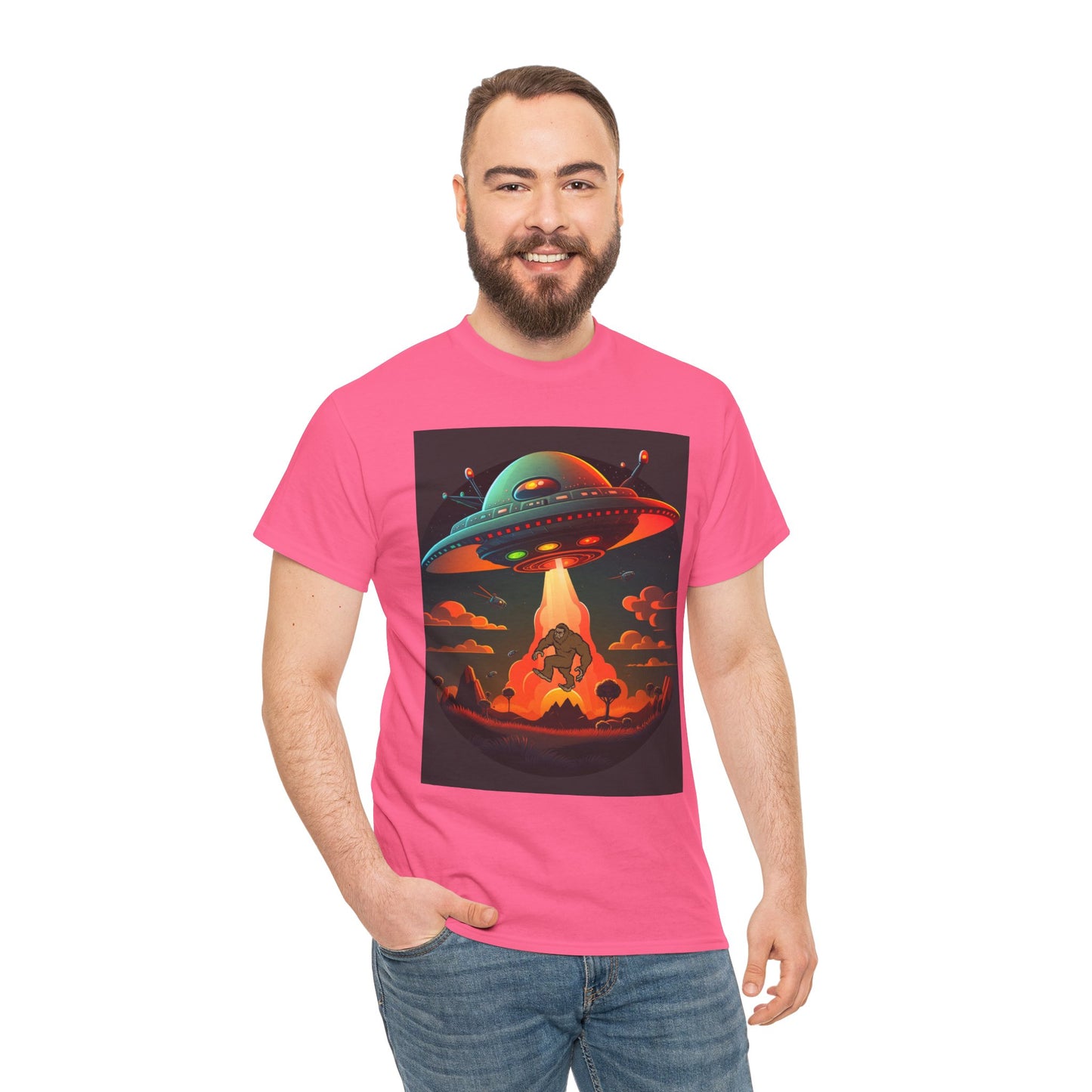 UFO, Bigfoot, Unisex Heavy Cotton Tee, graphic design, t-shirt, t-shirts, tshirts, png