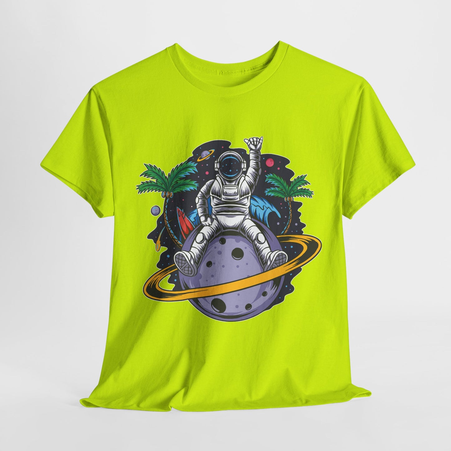 Cosmic Adventure, Unisex Heavy Cotton Tee - Astronaut & Planet Design, graphic design, png, art