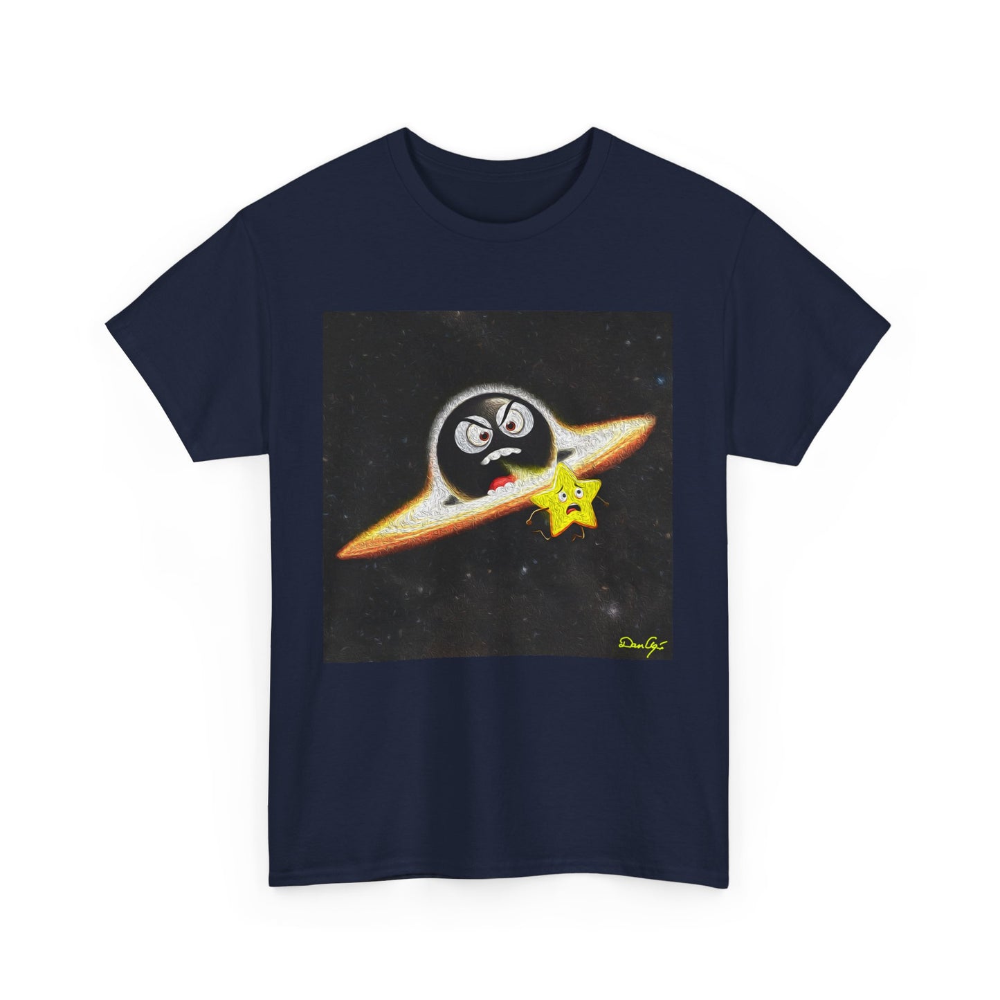 BlackHole Chasing Star, Space-Themed Unisex Heavy Cotton Tee with Cartoon Penguin Design, graphic design, png
