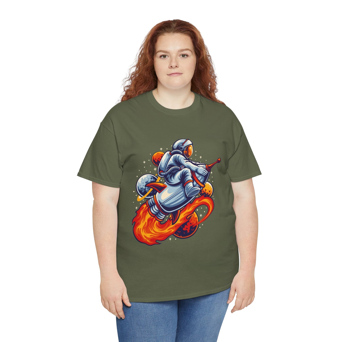 Retro Space Explorer Unisex Heavy Cotton Tee, graphic designed, tees, t-shirt, t-shirts, png