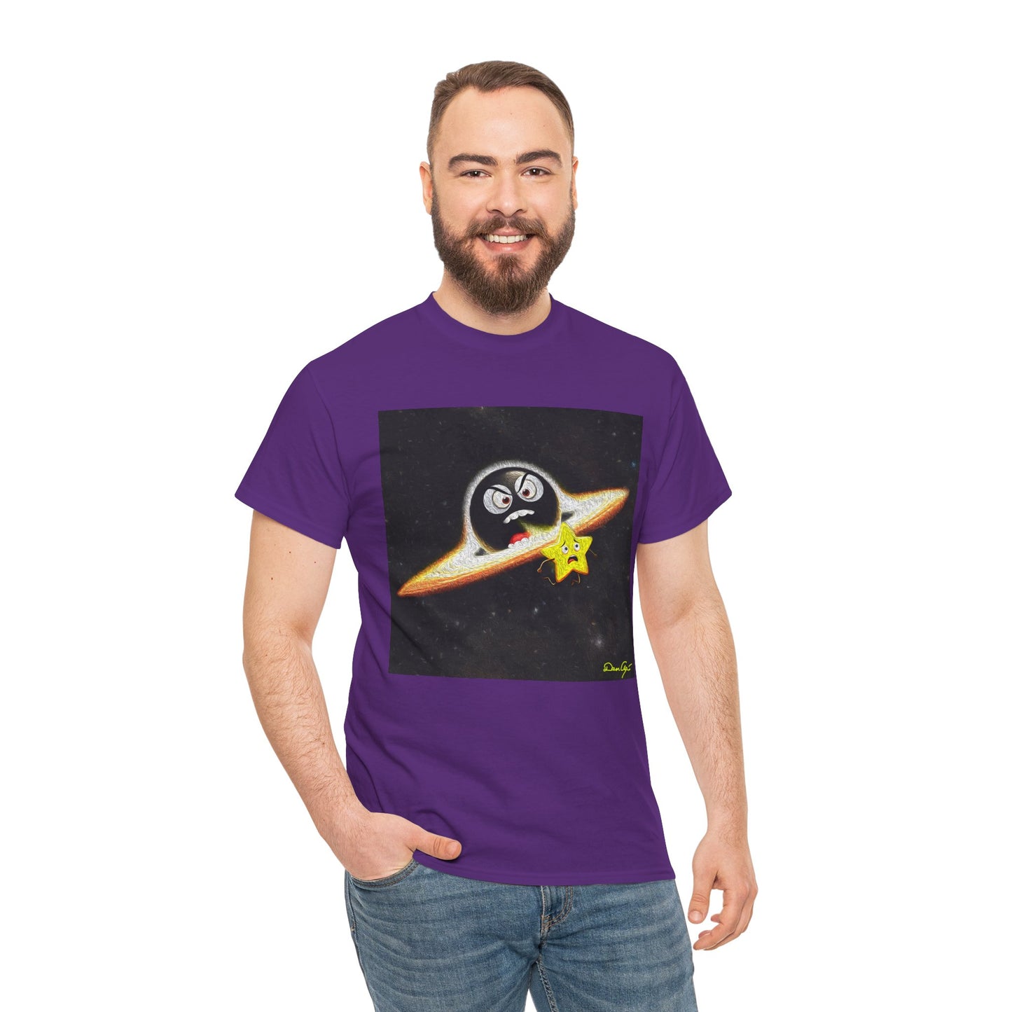 BlackHole Chasing Star, Space-Themed Unisex Heavy Cotton Tee with Cartoon Penguin Design, graphic design, png