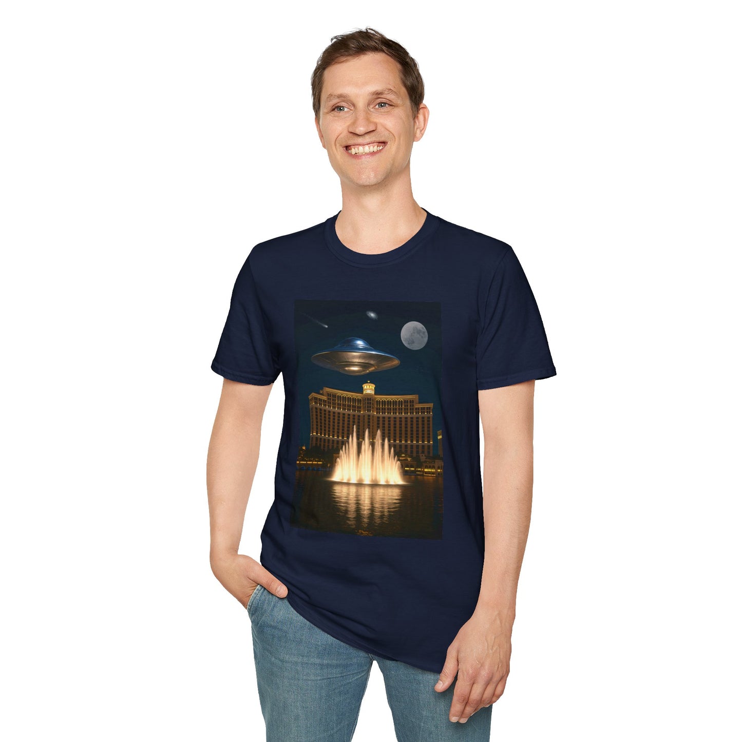Cosmic Vibes Unisex T-Shirt - UFO & Moon Design, Relaxed Fit Tee for Space Lovers, Gift for Sci-Fi Fans, Casual Wear, Everyday Essentials, t-shirt, tshirt, png