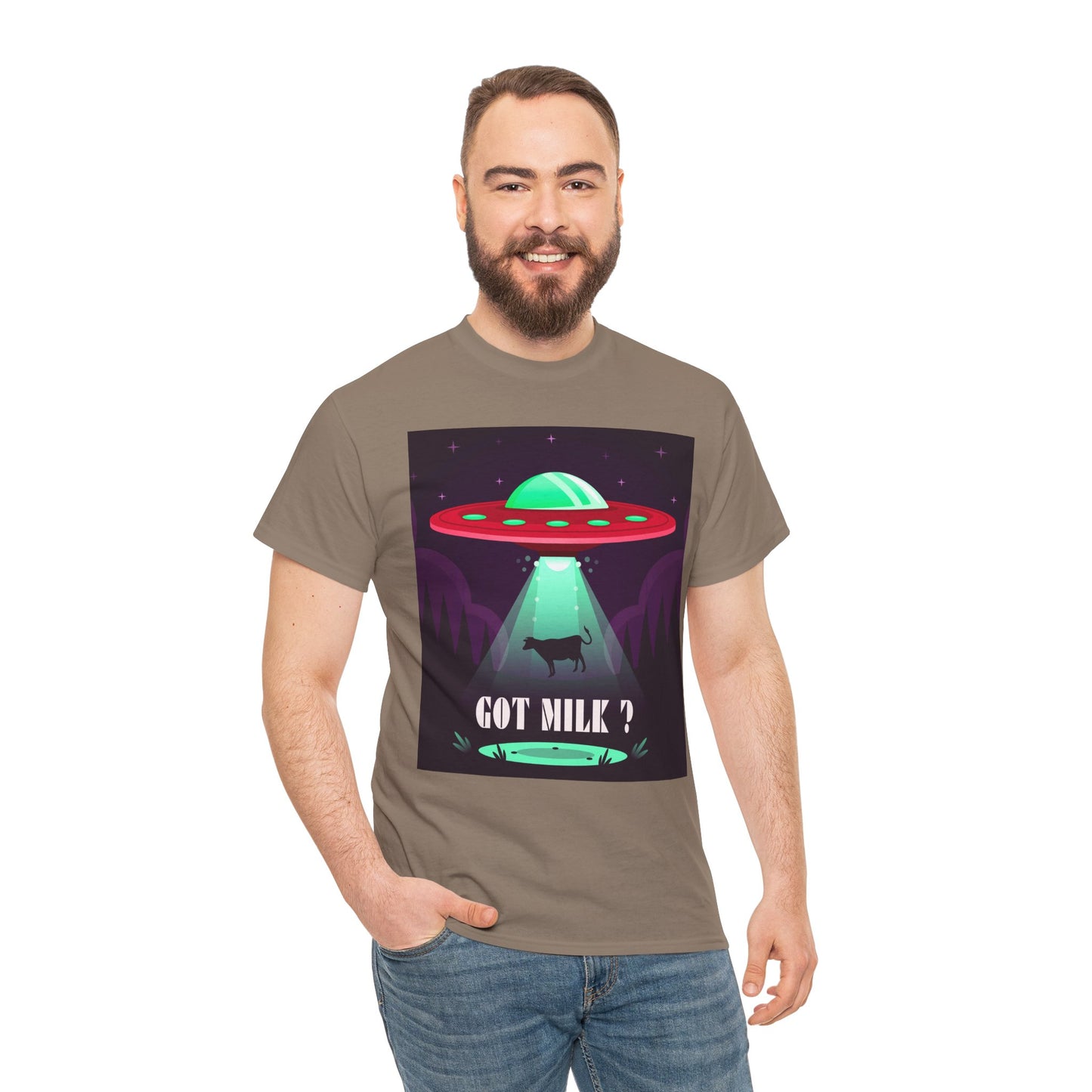 Got Milk? Unisex Heavy Cotton Tee, UFO abduction, comedy, funny, t-shirt, t-shirt, graphic design, tee, png