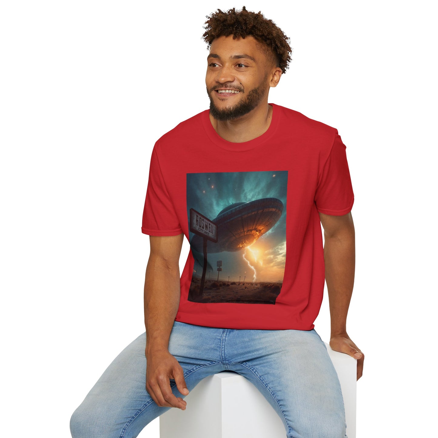 Roswell City Limits, Alien Sunset Softstyle T-Shirt | Unisex Graphic Tee, UFO Theme Shirt, Casual, Gift for Sci-Fi Lovers, Summer Fashion