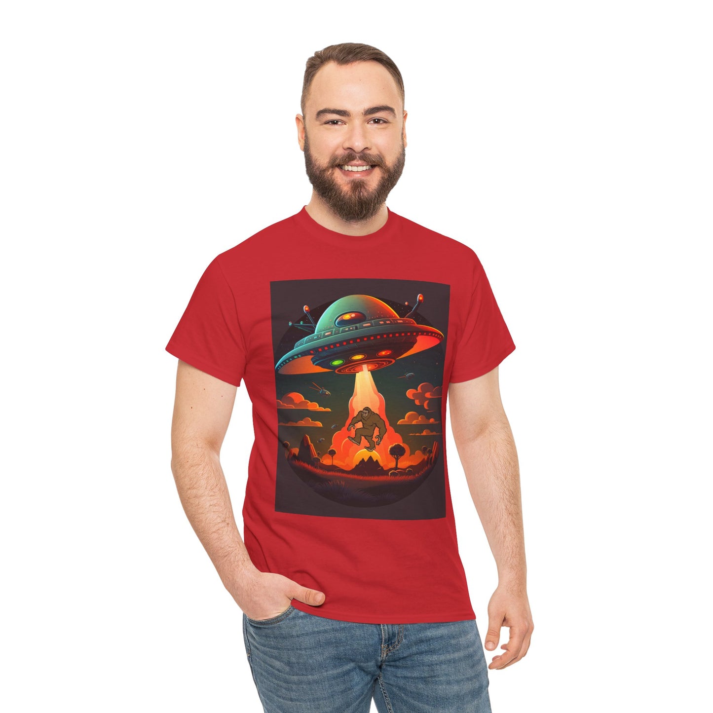 UFO, Bigfoot, Unisex Heavy Cotton Tee, graphic design, t-shirt, t-shirts, tshirts, png