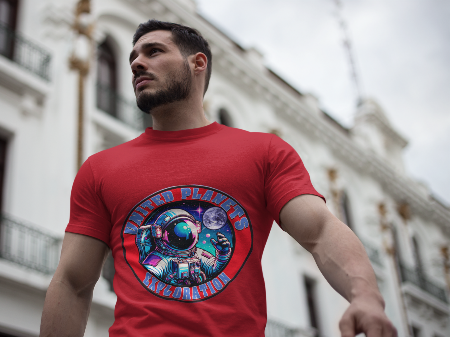 United Planets Exploration Astronaut T-Shirt, Science Themed Tee, Outer Space Shirt for Gift, Birthday, Unisex Softstyle Apparel