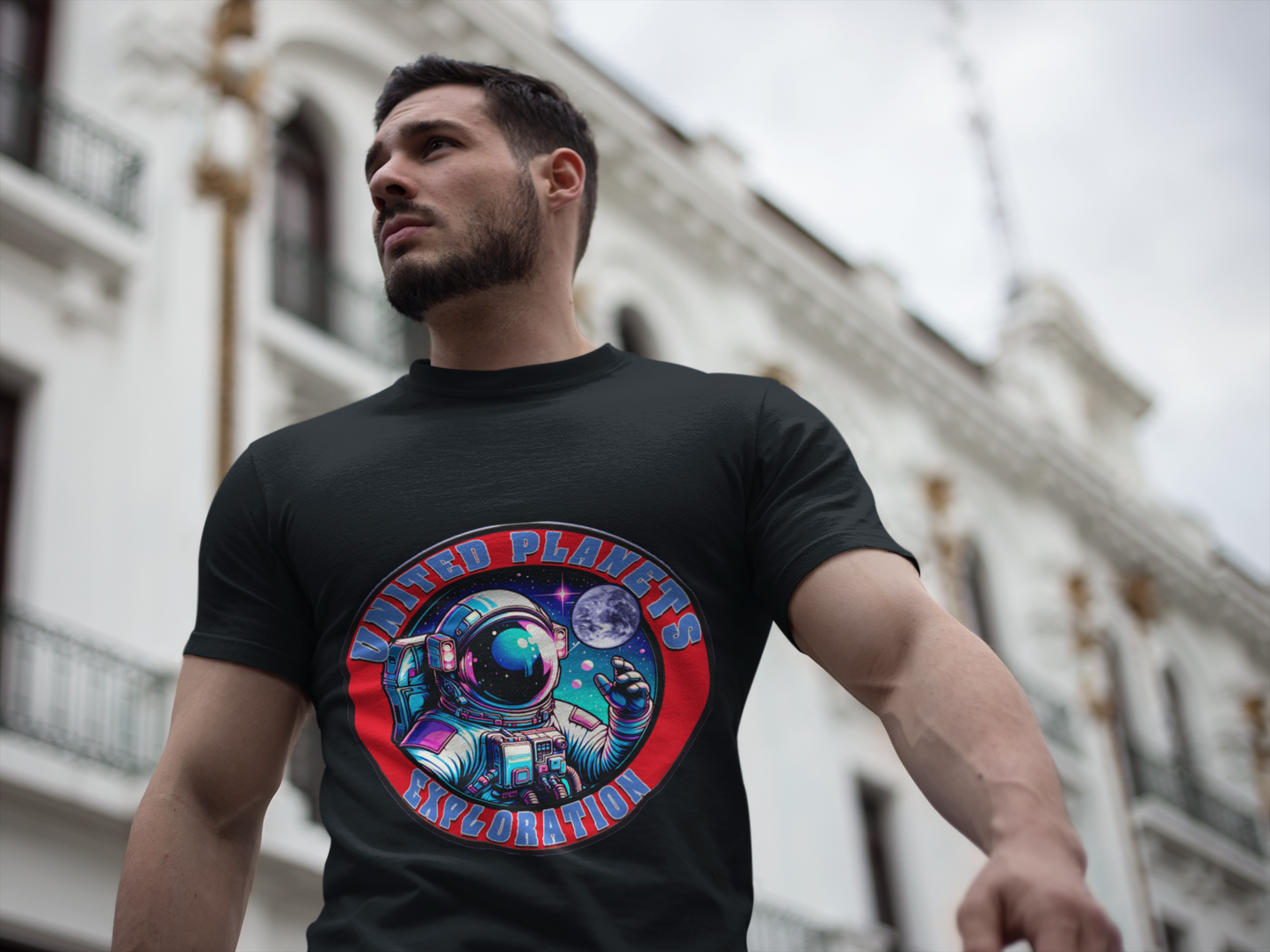 United Planets Exploration Astronaut T-Shirt, Science Themed Tee, Outer Space Shirt for Gift, Birthday, Unisex Softstyle Apparel