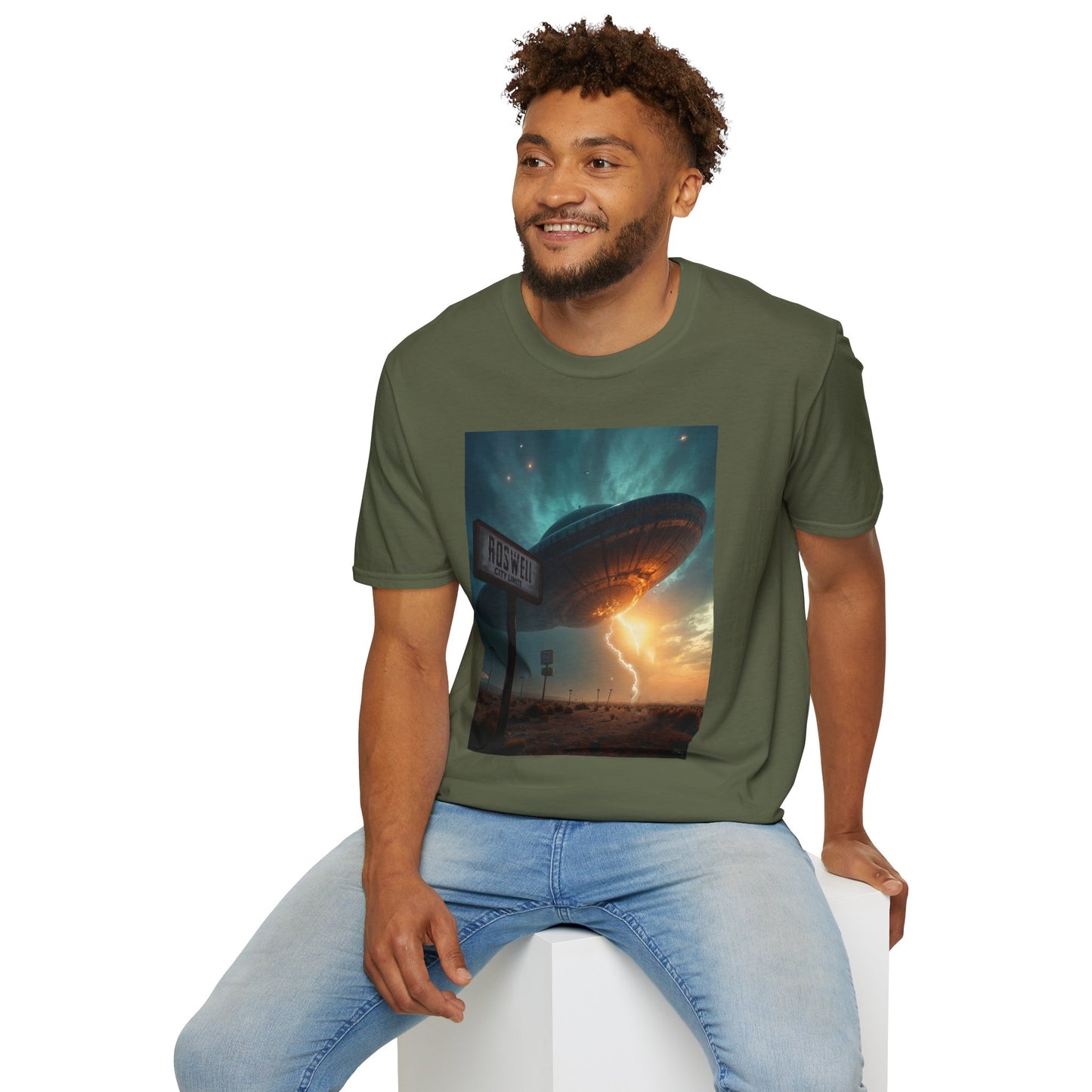 Roswell City Limits, Alien Sunset Softstyle T-Shirt | Unisex Graphic Tee, UFO Theme Shirt, Casual, Gift for Sci-Fi Lovers, Summer Fashion