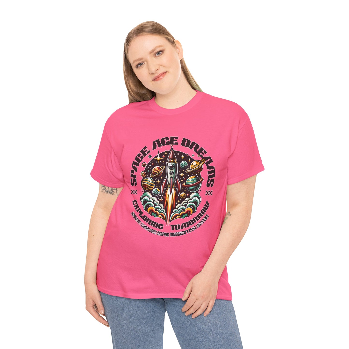 Space Age Dreams, Unisex Heavy Cotton Tee - Retro Rocket Design for Space Lovers, graphic design, png