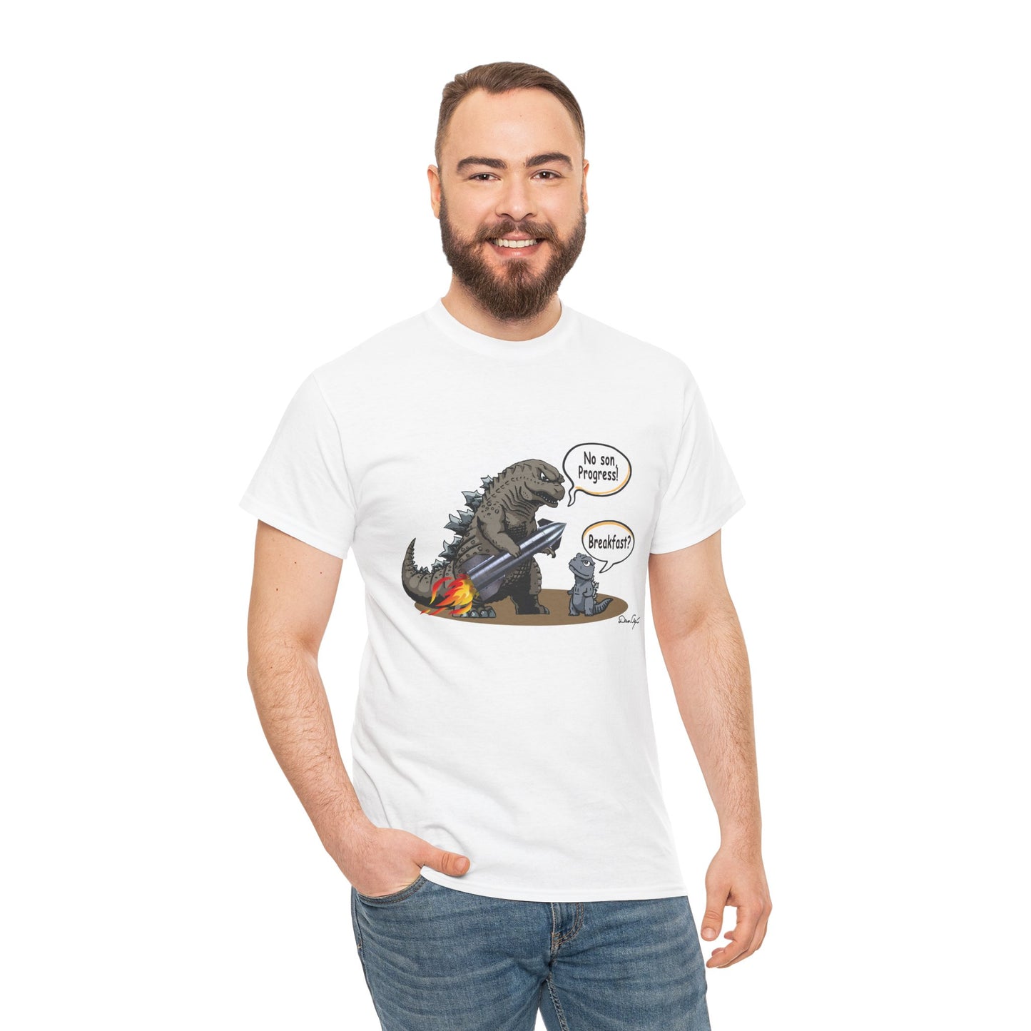 Godzilla, Son and SpaceX, Unisex Heavy Cotton Tee, print design, t-shirt, t-shirts, t-shirts, png, funny, cartoons, tee