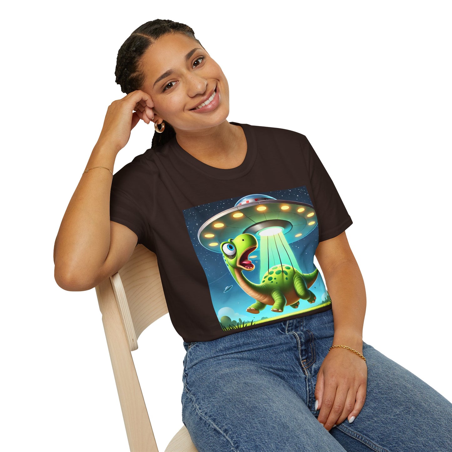 Cute Alien Dinosaur Unisex T-Shirt, Fun Graphic Tee, Kids & Adults, Space Theme, Playful Gift Idea, Birthday, Casual Wear