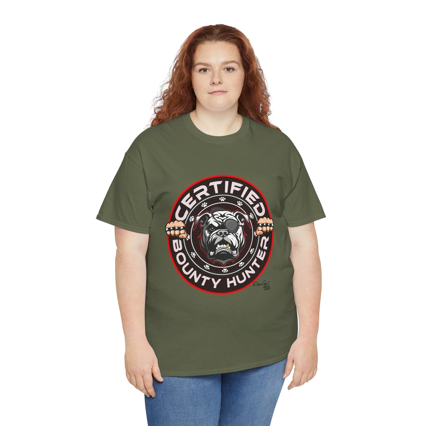 Certified Bounty Hunter, Unisex Heavy Cotton Tee, comedy, bulldog, print design, png, GraphicTees