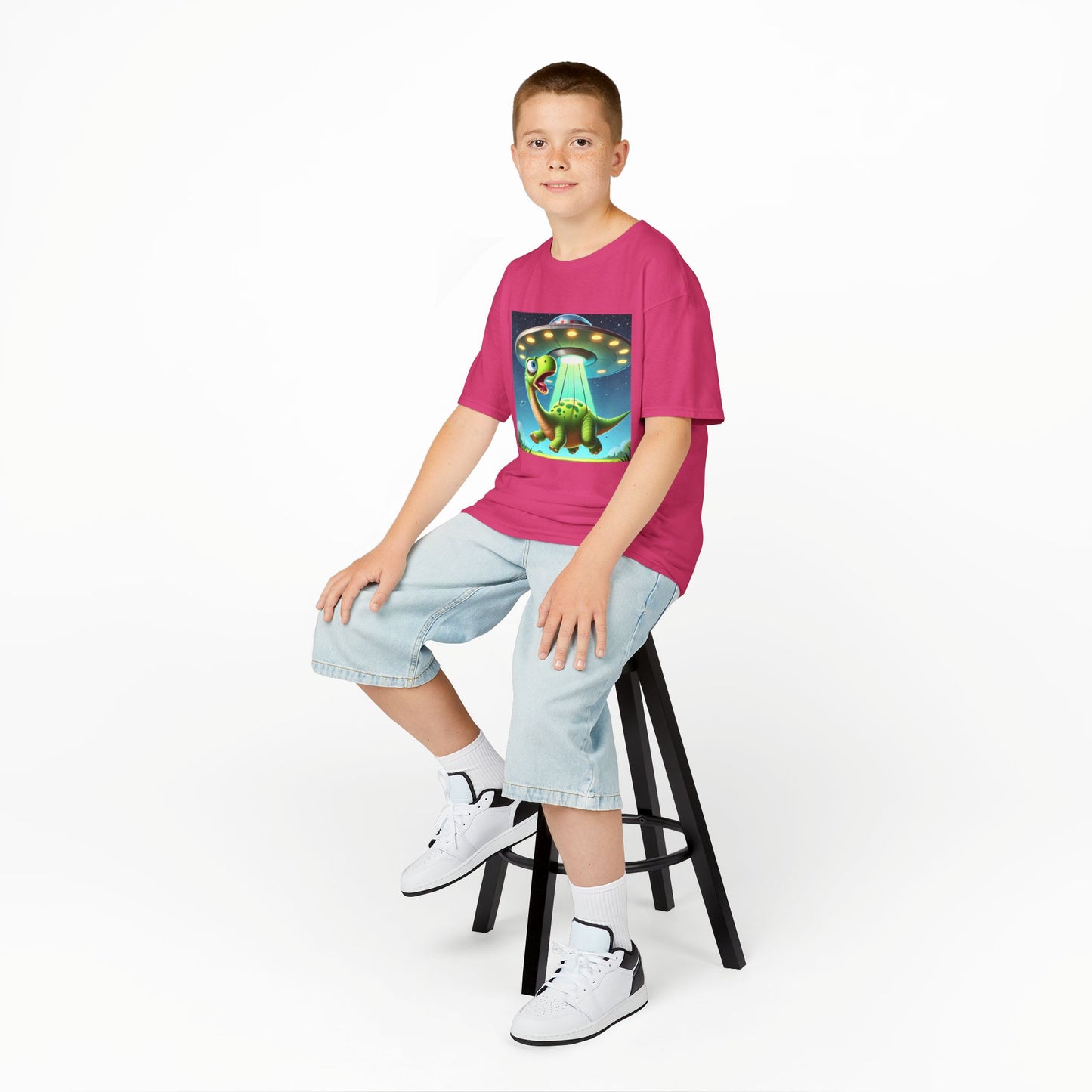 Dinosaur UFO Kids Tee, Fun Graphic Shirt for Boys and Girls, Perfect for Birthdays, Parties, Casual Wear, Gifts, tshirt, t-shirt