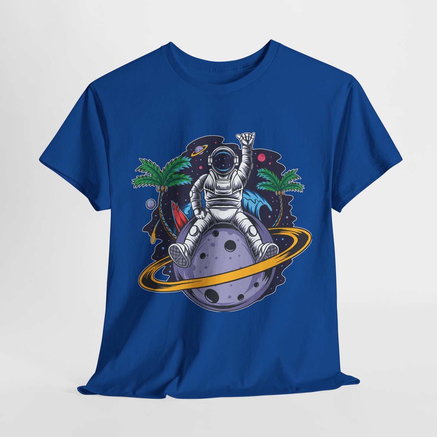 Cosmic Adventure, Unisex Heavy Cotton Tee - Astronaut & Planet Design, graphic design, png, art