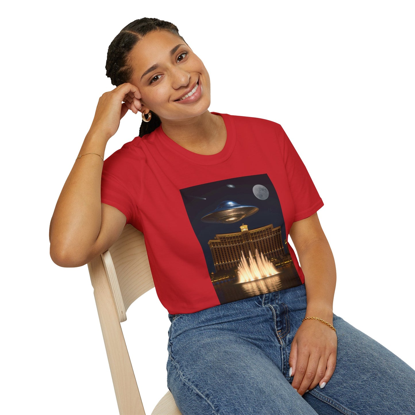 Cosmic Vibes Unisex T-Shirt - UFO & Moon Design, Relaxed Fit Tee for Space Lovers, Gift for Sci-Fi Fans, Casual Wear, Everyday Essentials, t-shirt, tshirt, png