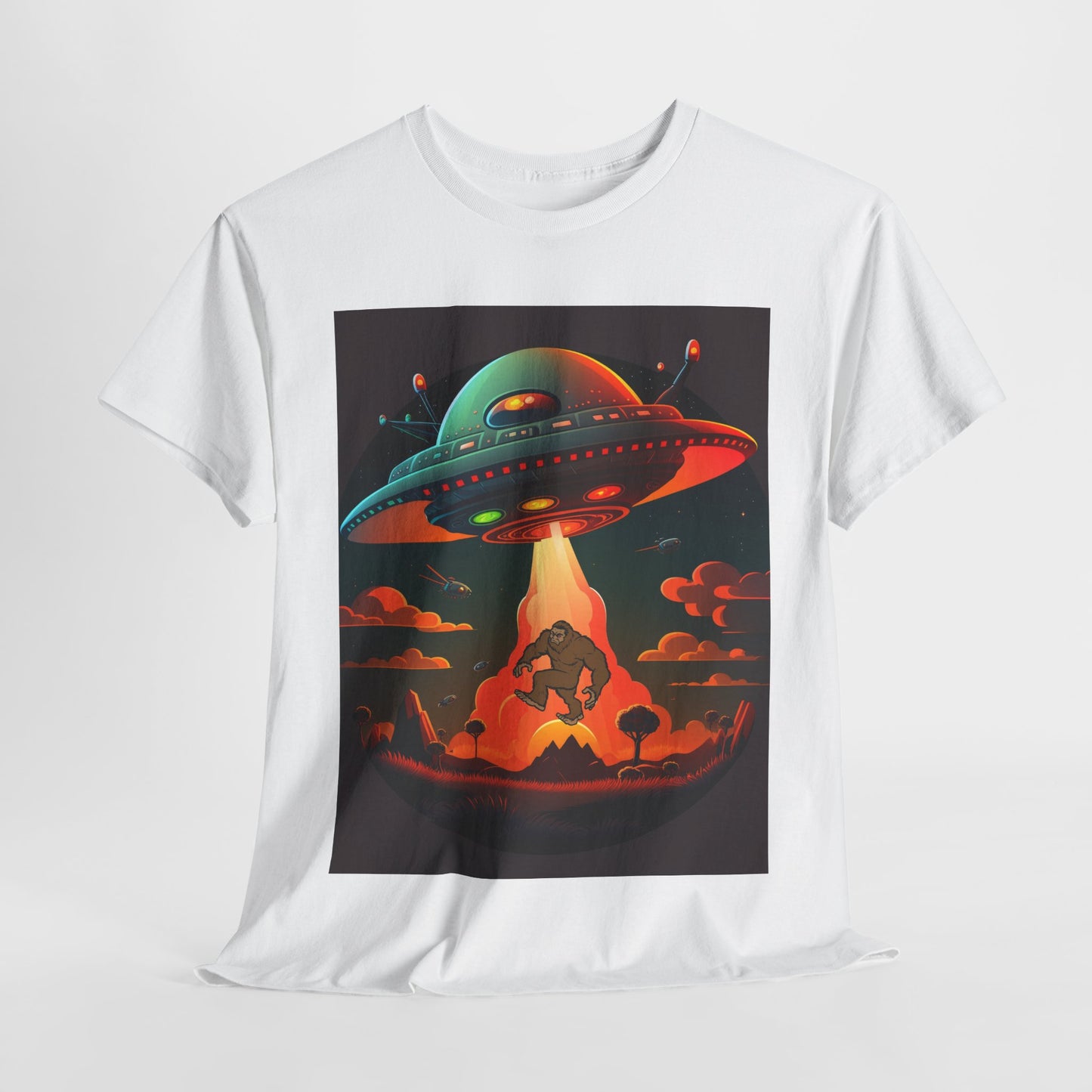 UFO, Bigfoot, Unisex Heavy Cotton Tee, graphic design, t-shirt, t-shirts, tshirts, png