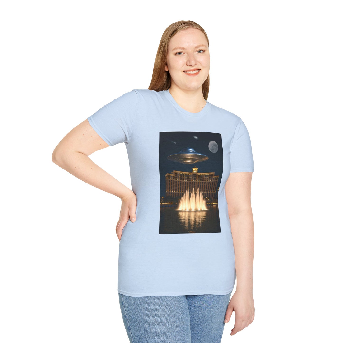 Cosmic Vibes Unisex T-Shirt - UFO & Moon Design, Relaxed Fit Tee for Space Lovers, Gift for Sci-Fi Fans, Casual Wear, Everyday Essentials, t-shirt, tshirt, png