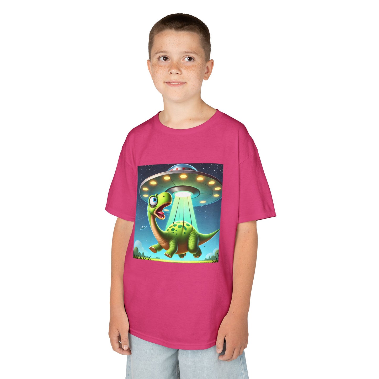 Dinosaur UFO Kids Tee, Fun Graphic Shirt for Boys and Girls, Perfect for Birthdays, Parties, Casual Wear, Gifts, tshirt, t-shirt