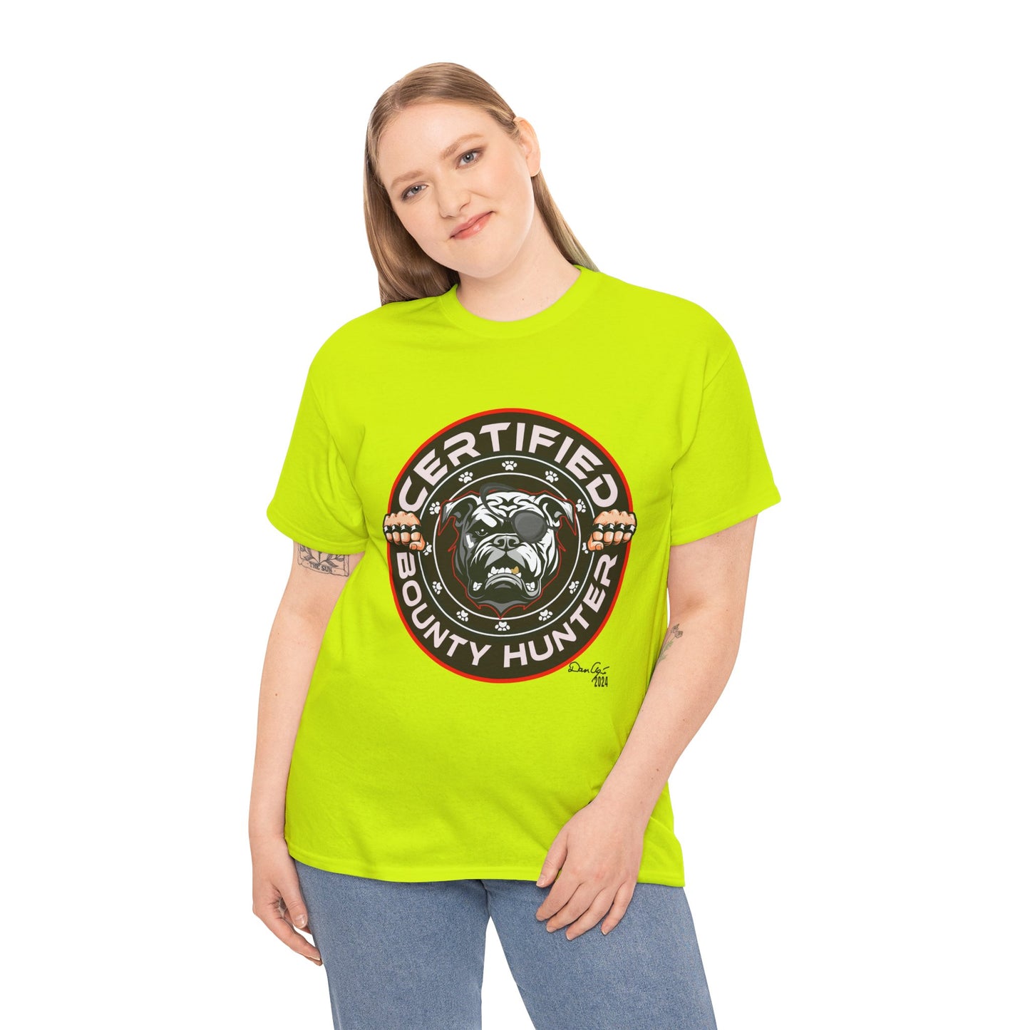 Certified Bounty Hunter, Unisex Heavy Cotton Tee, comedy, bulldog, print design, png, GraphicTees