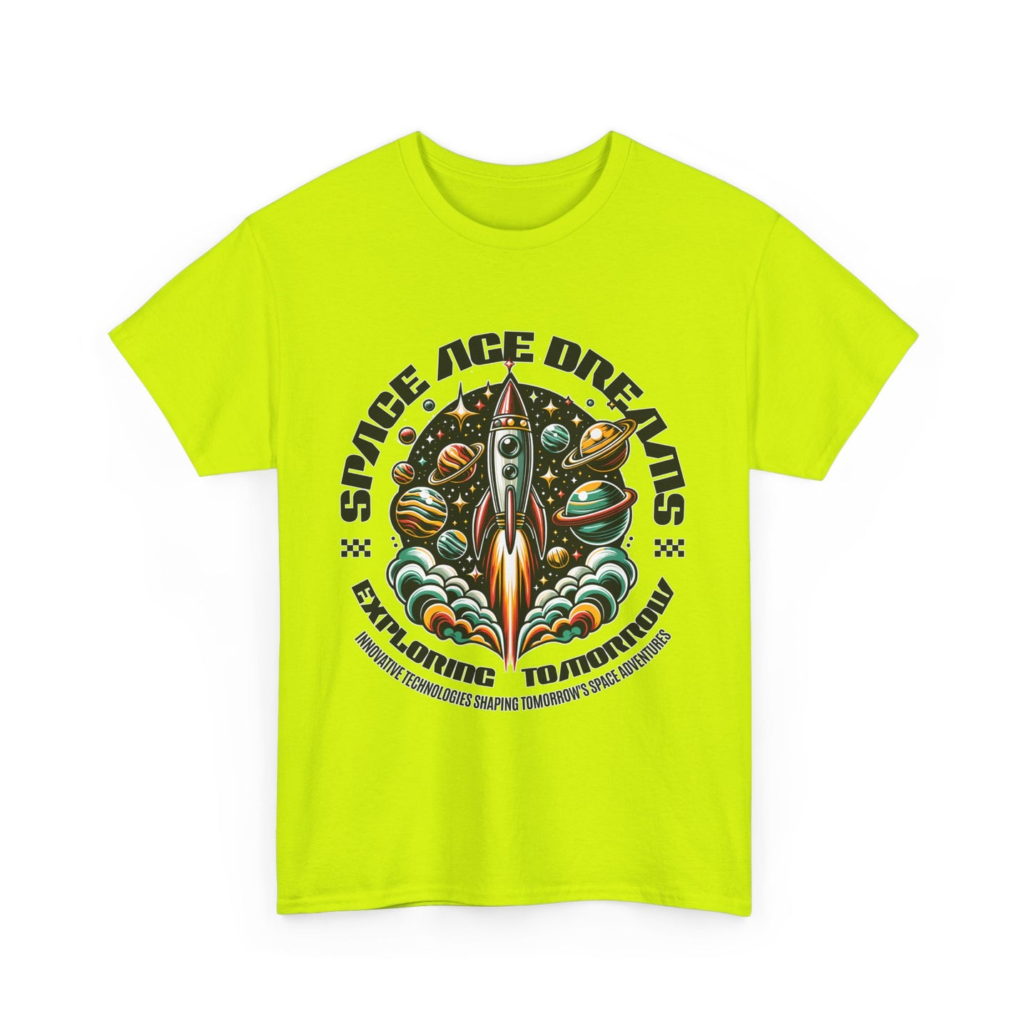 Space Age Dreams, Unisex Heavy Cotton Tee - Retro Rocket Design for Space Lovers, graphic design, png