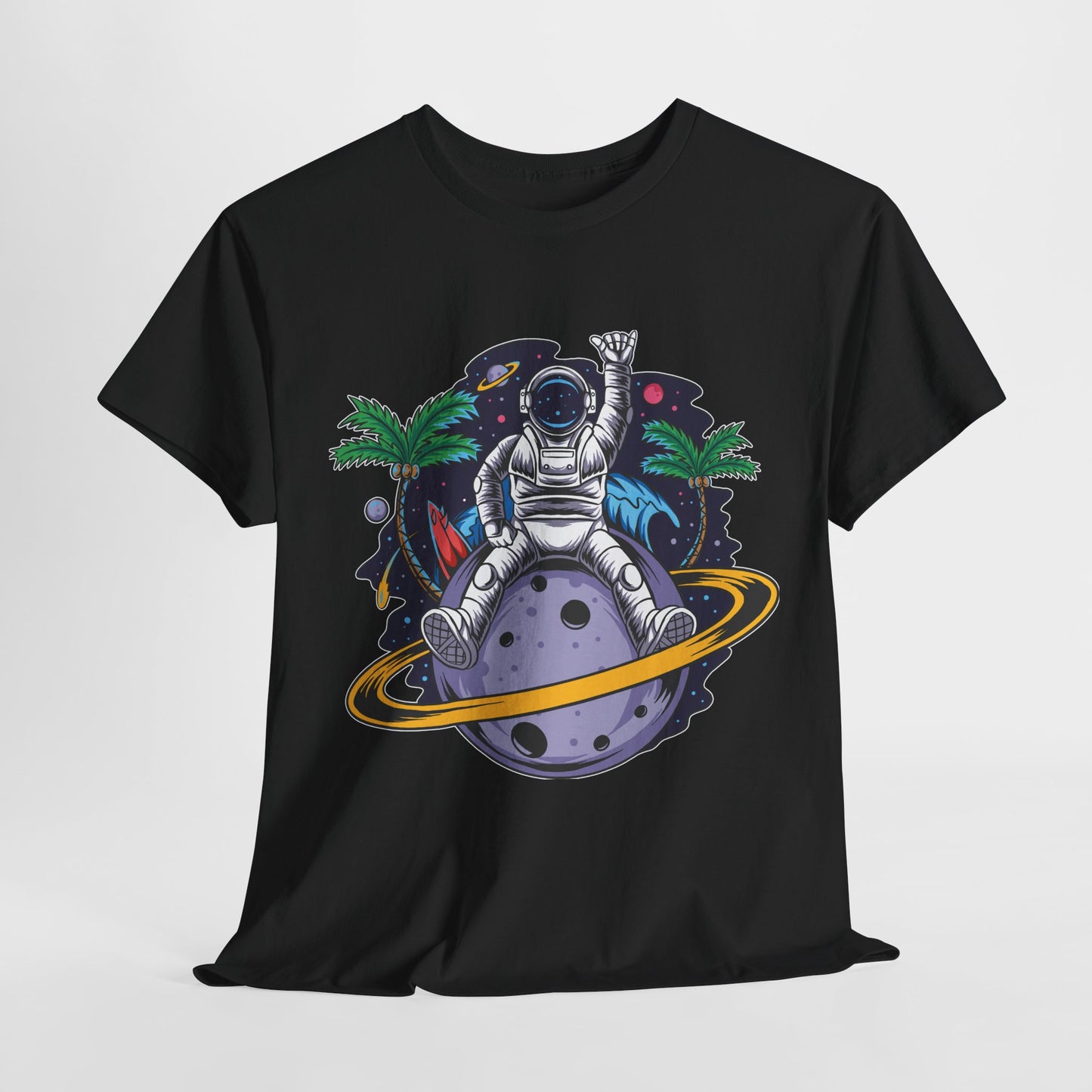 Cosmic Adventure, Unisex Heavy Cotton Tee - Astronaut & Planet Design, graphic design, png, art