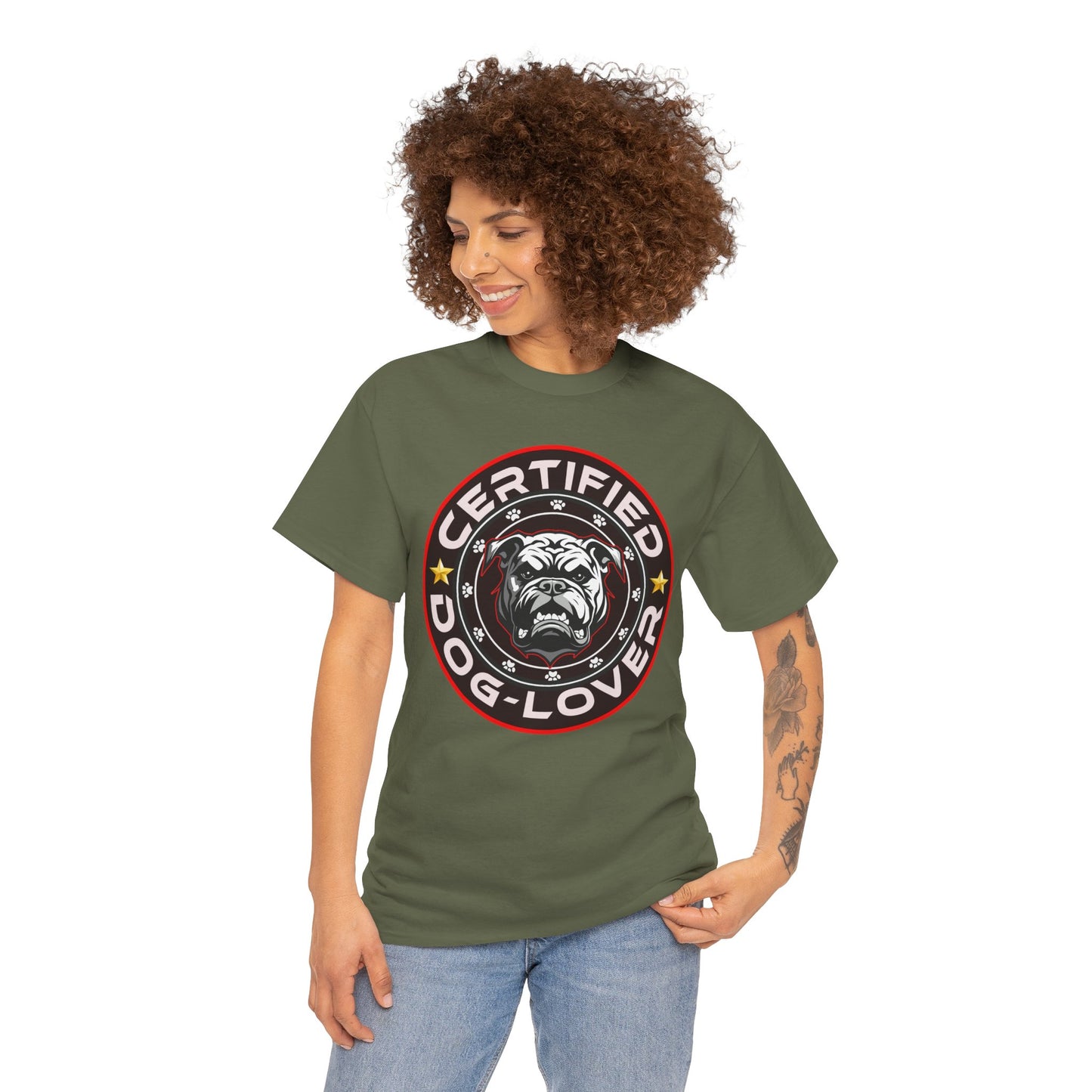 Certified Dog Lover Unisex Tee - Bulldog Print Design, GraphicTees, t-shirt, tshirt, png