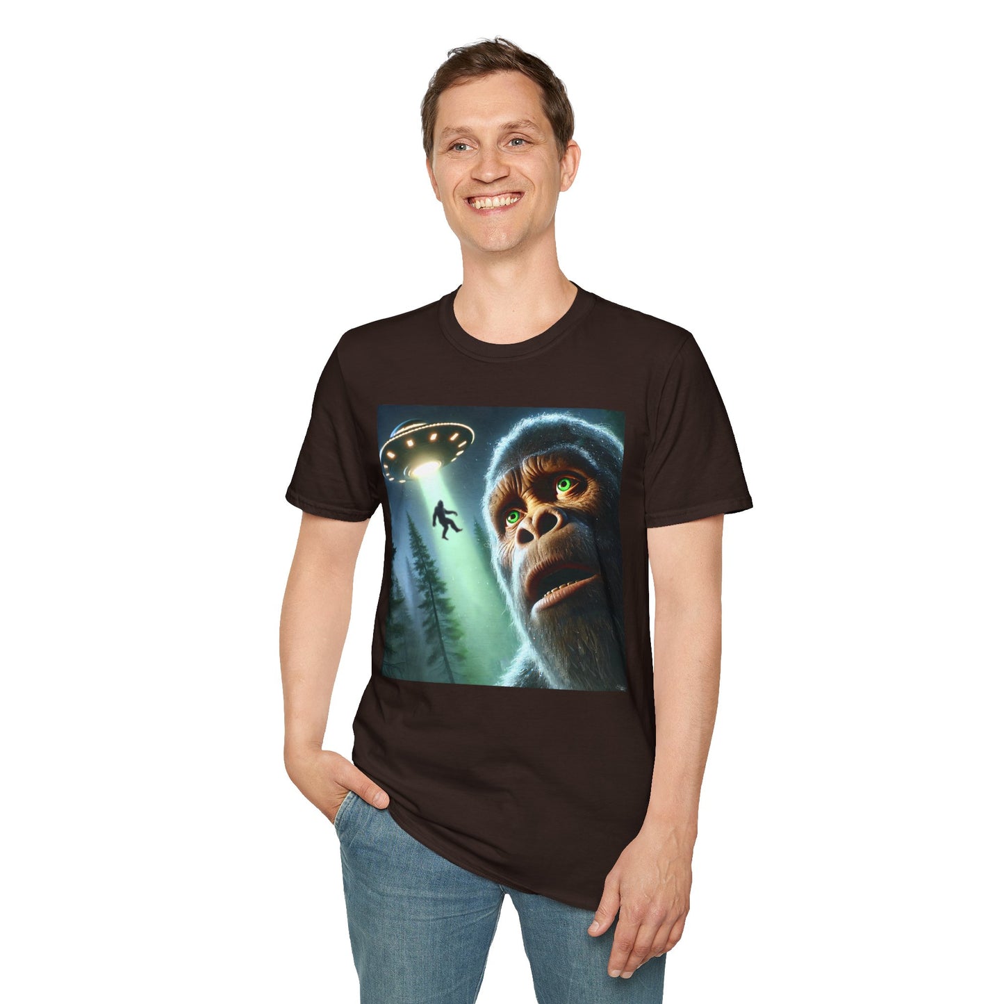Bigfoot UFO Unisex T-Shirt, Funny Graphic Tee, Gift for Alien Lovers, Unique Summer Shirt, Casual Everyday Wear, t-shirt, tshirts, party