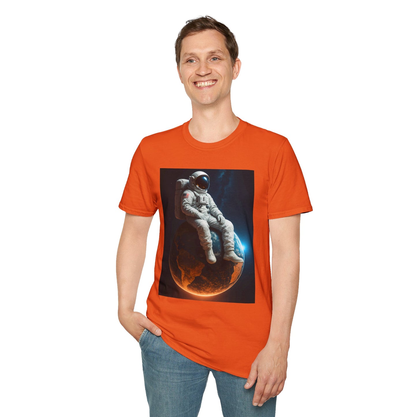 Sitting on an Earth, Cosmic Astronaut T-Shirt, Unisex Graphic Tee, Space Lover Gift, Casual Wear, Astronomy Fan Shirt, Graphic Tee, t-shirt, tshirt, png