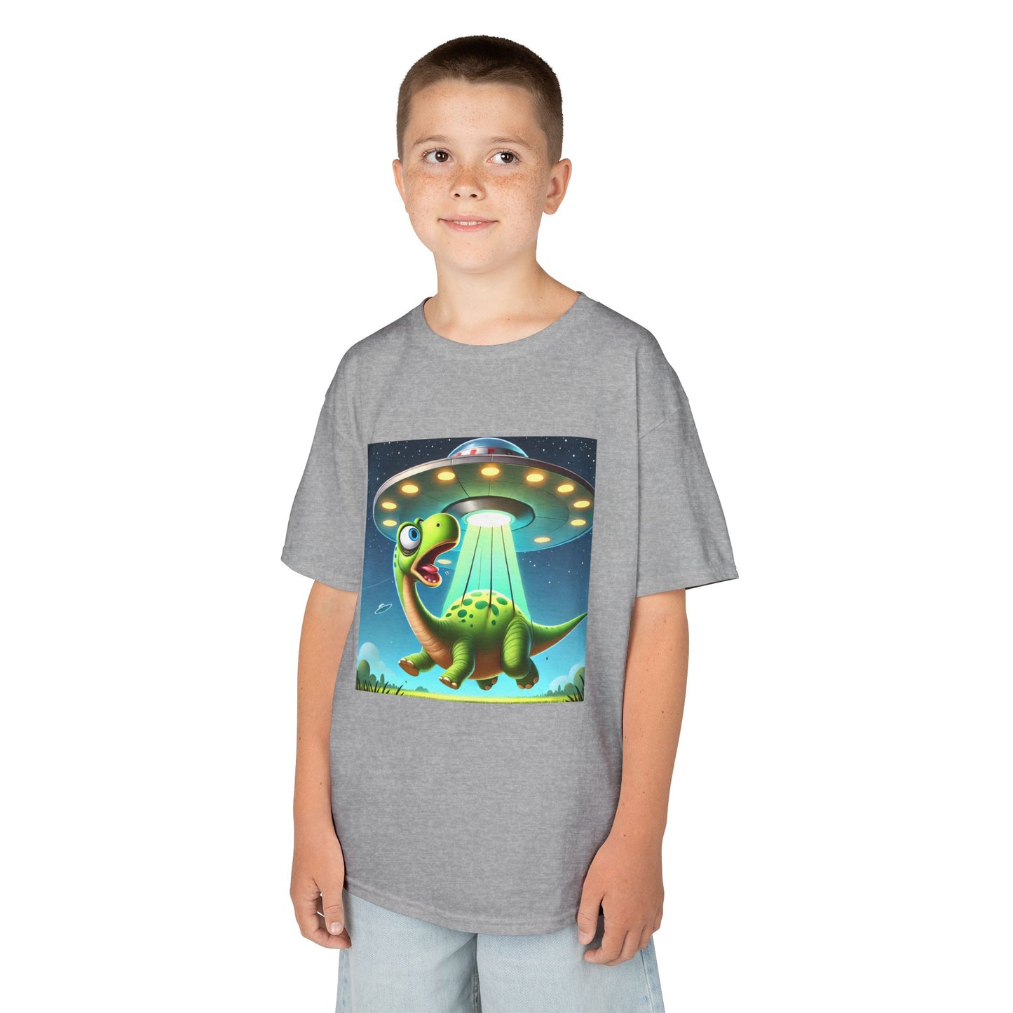 Dinosaur UFO Kids Tee, Fun Graphic Shirt for Boys and Girls, Perfect for Birthdays, Parties, Casual Wear, Gifts, tshirt, t-shirt