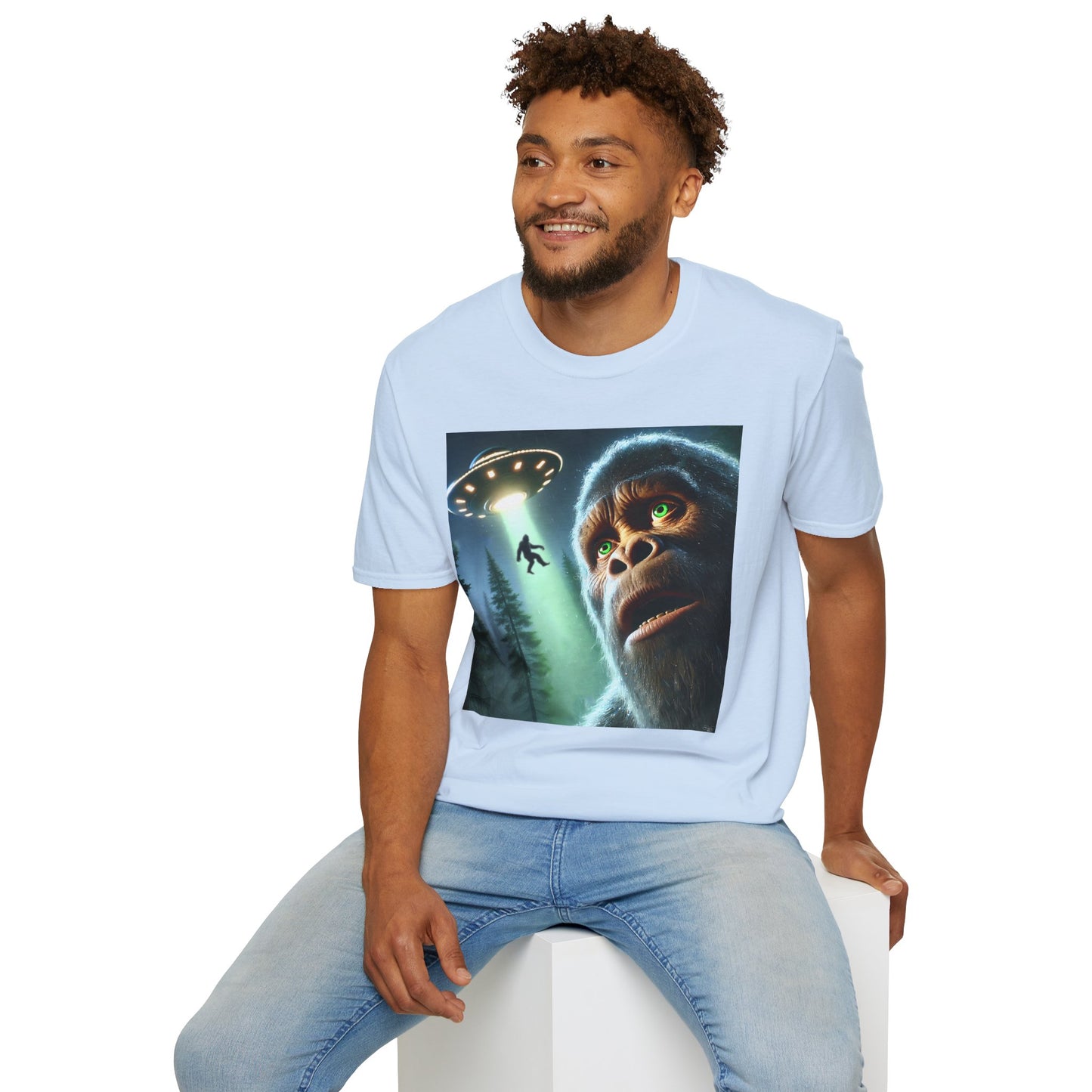 Bigfoot UFO Unisex T-Shirt, Funny Graphic Tee, Gift for Alien Lovers, Unique Summer Shirt, Casual Everyday Wear, t-shirt, tshirts, party