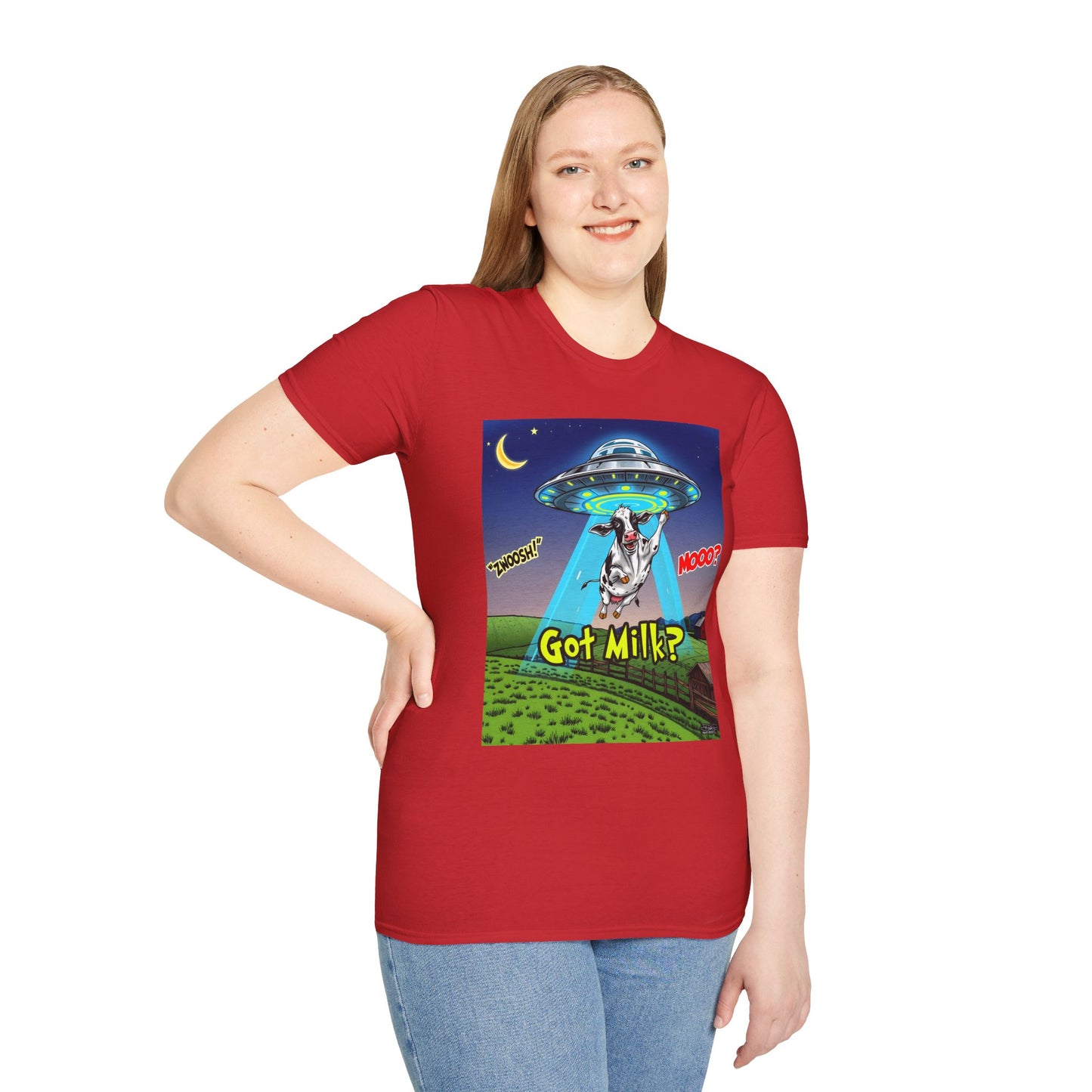 Got Milk? Funny Unisex Softstyle T-Shirt, Humorous Tee, Perfect for Cow Lovers, Milking Day, Farm-themed Gifts, Quirky Apparel, graphic