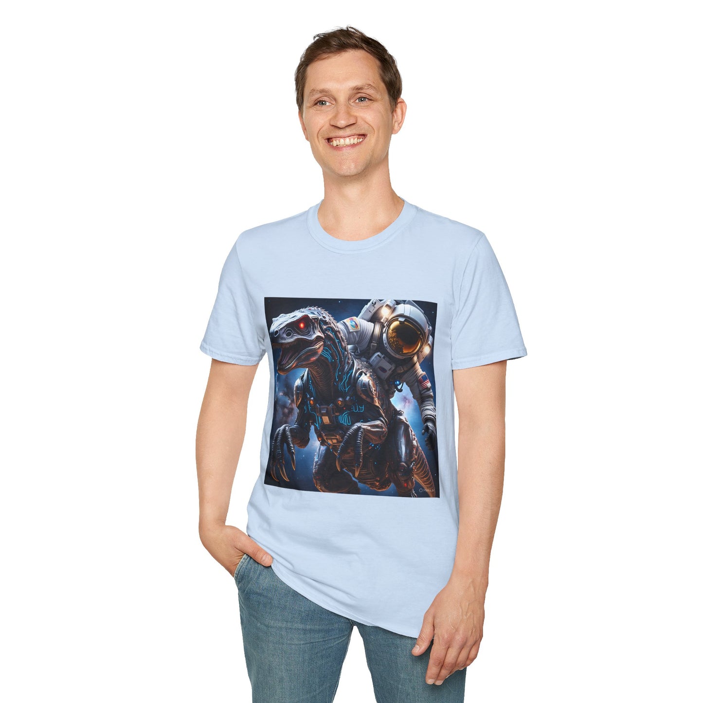 Space Dinosaur Unisex Softstyle T-Shirt, Fun Gift for Kids, Science Fiction Tee, Unique Graphic Shirt, Cool Outfit for Parties, t-shirt, tshirt, png