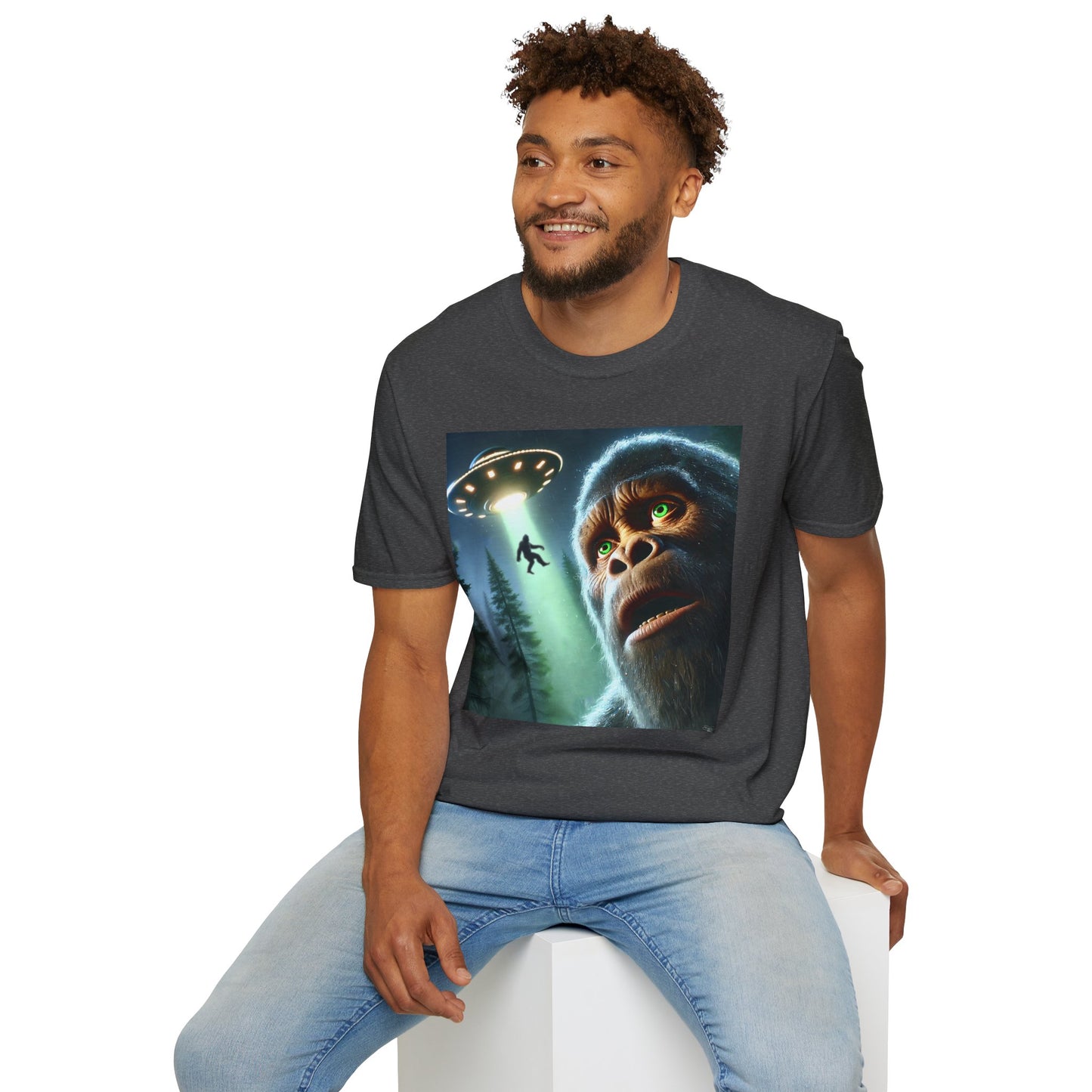 Bigfoot UFO Unisex T-Shirt, Funny Graphic Tee, Gift for Alien Lovers, Unique Summer Shirt, Casual Everyday Wear, t-shirt, tshirts, party