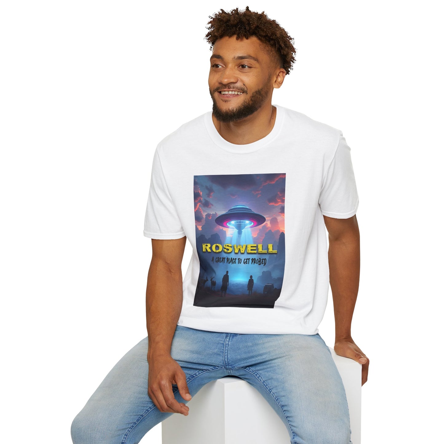 Roswell Probed Retro T-Shirt - Alien UFO Lover Gift, Sci-Fi Apparel, Extraterrestrial Tee, Unisex Softstyle Clothing, graphic design, png