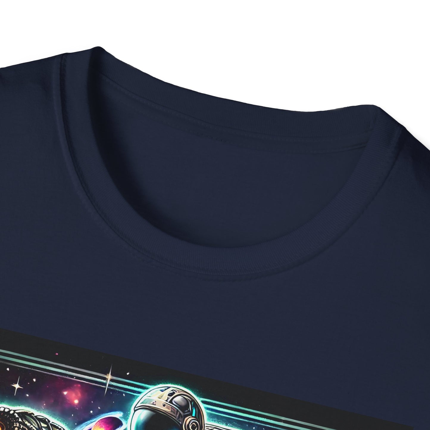 Cosmic Dinosaur Rider Softstyle T-Shirt | Fun Graphic Tee, Unique Gift, Space Lover Shirt, Sci-Fi Enthusiast Apparel