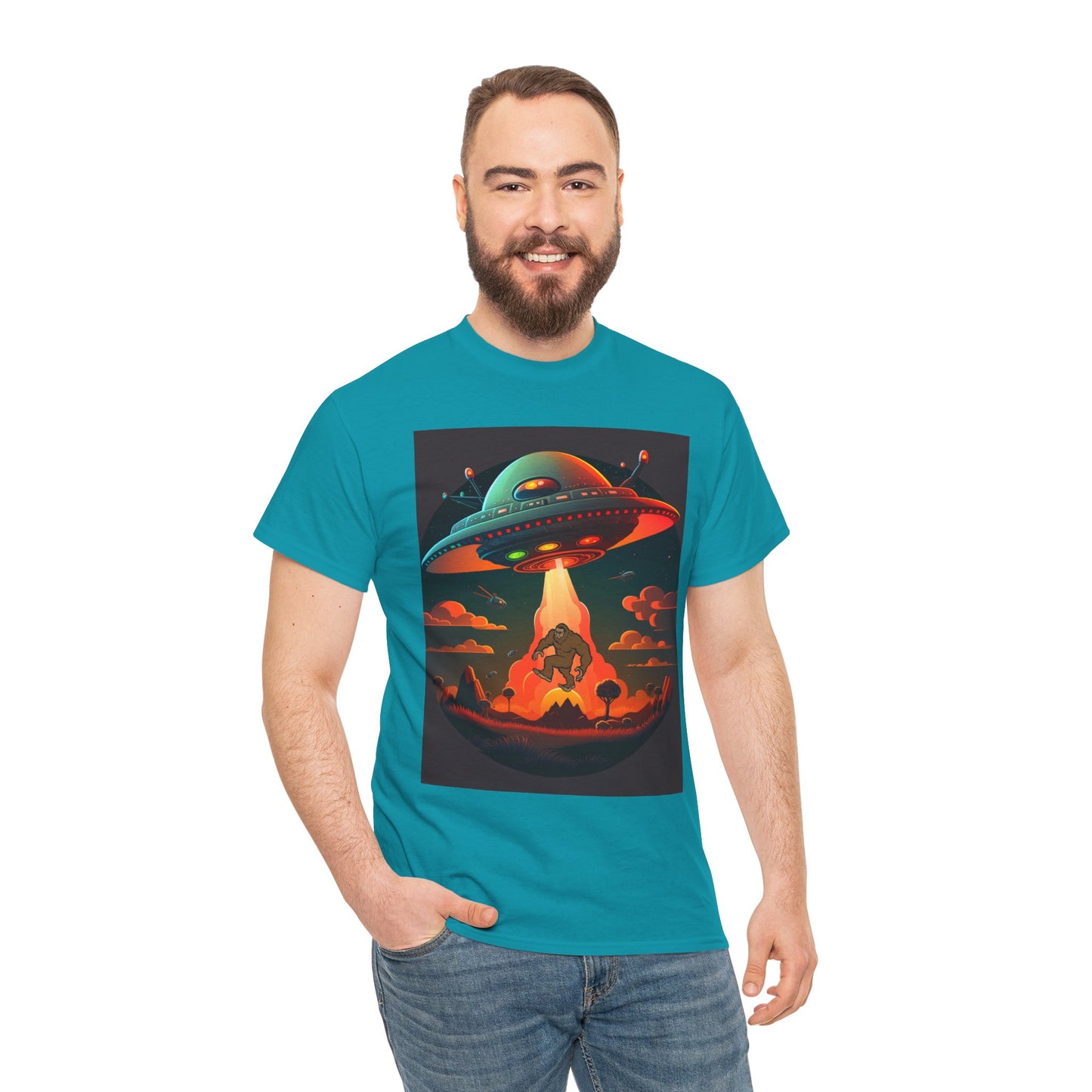 UFO, Bigfoot, Unisex Heavy Cotton Tee, graphic design, t-shirt, t-shirts, tshirts, png