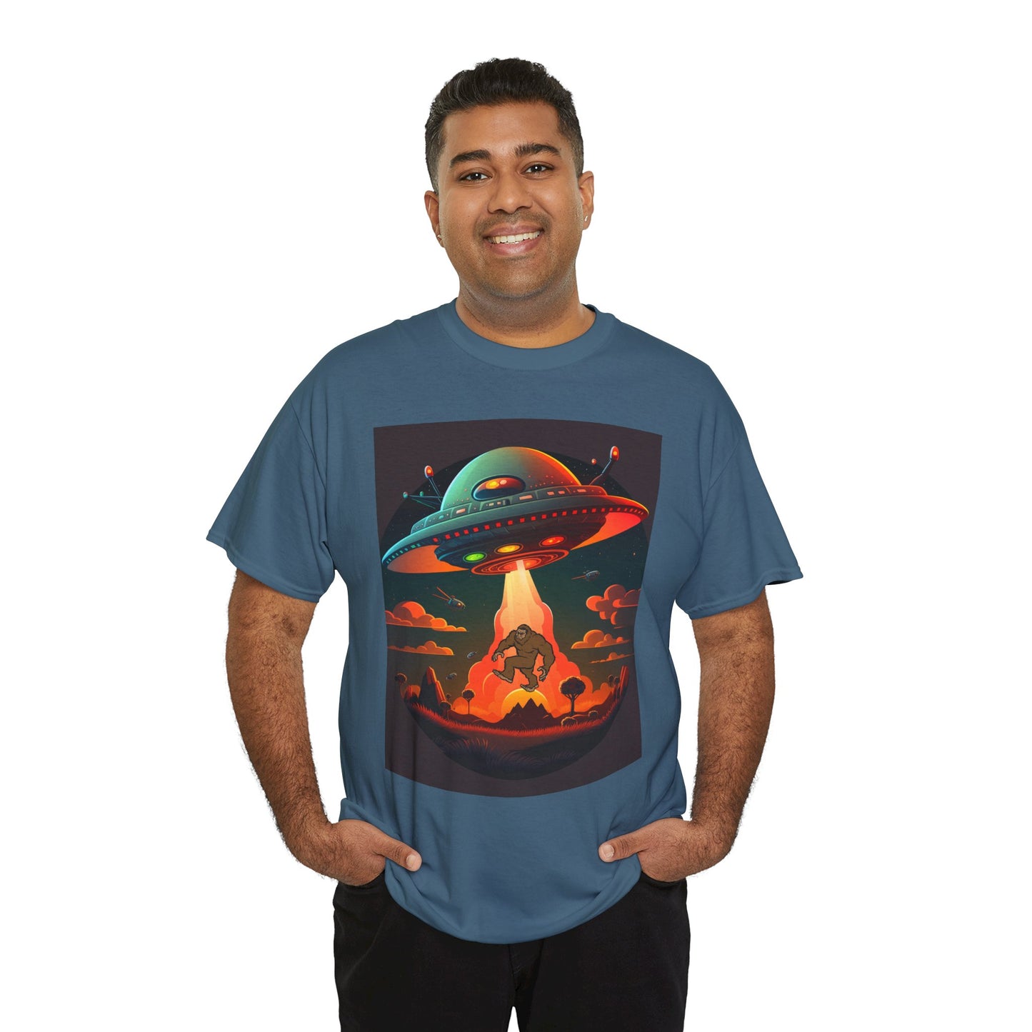 UFO, Bigfoot, Unisex Heavy Cotton Tee, graphic design, t-shirt, t-shirts, tshirts, png