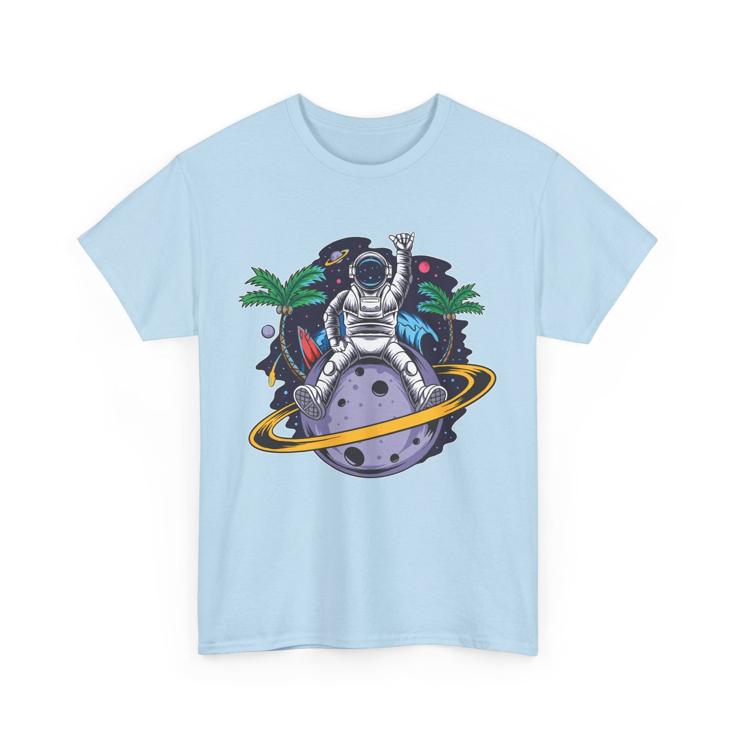Cosmic Adventure, Unisex Heavy Cotton Tee - Astronaut & Planet Design, graphic design, png, art