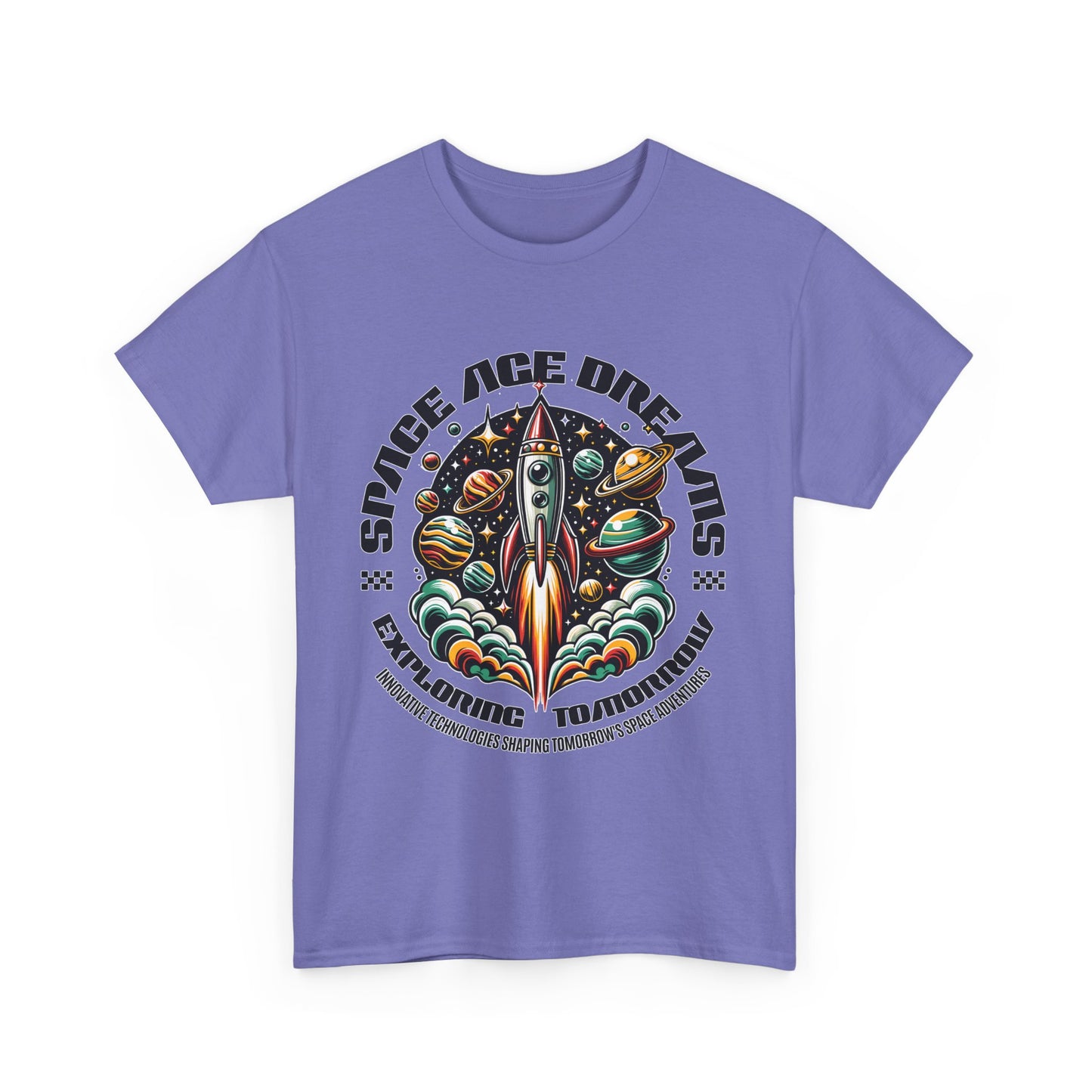 Space Age Dreams, Unisex Heavy Cotton Tee - Retro Rocket Design for Space Lovers, graphic design, png