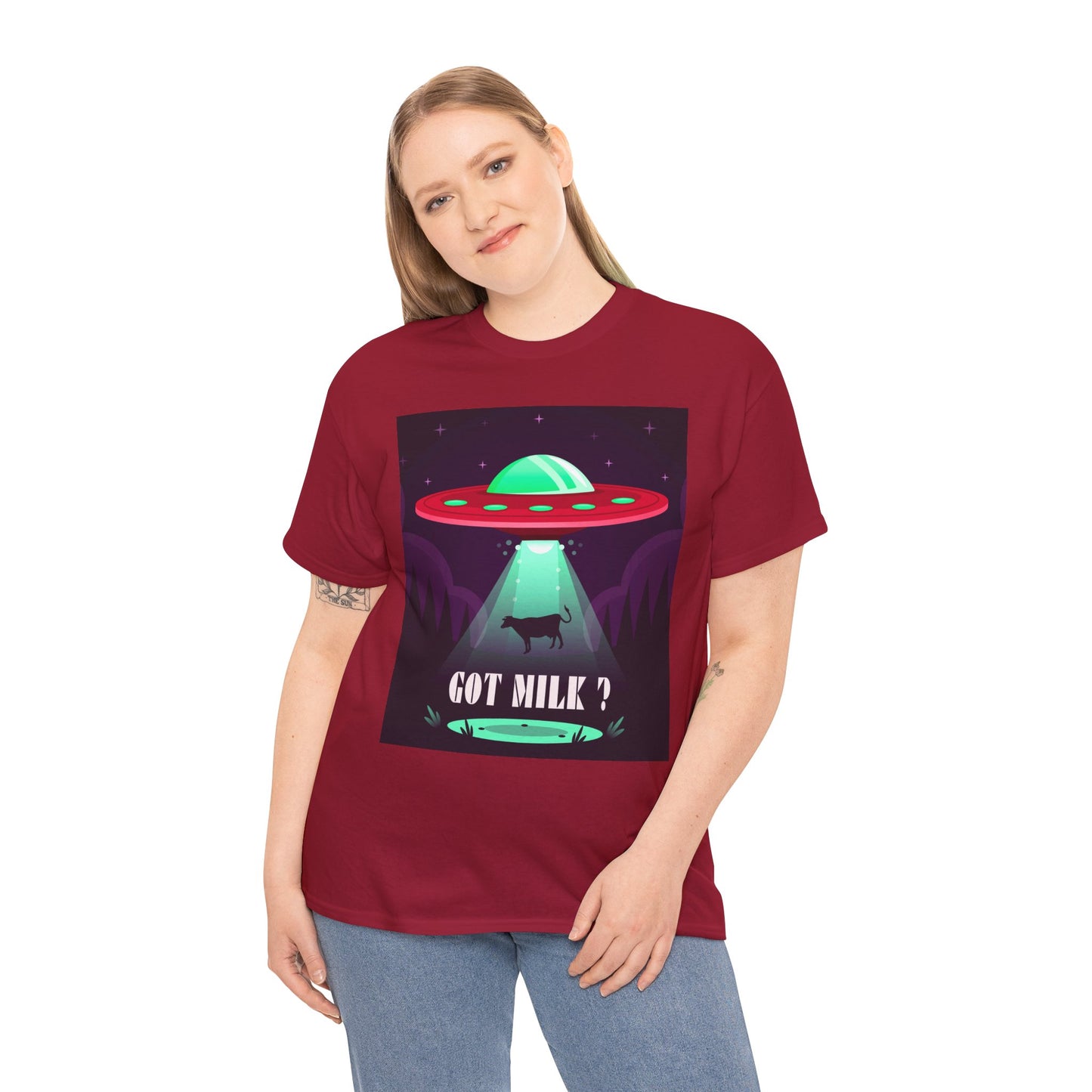 Got Milk? Unisex Heavy Cotton Tee, UFO abduction, comedy, funny, t-shirt, t-shirt, graphic design, tee, png