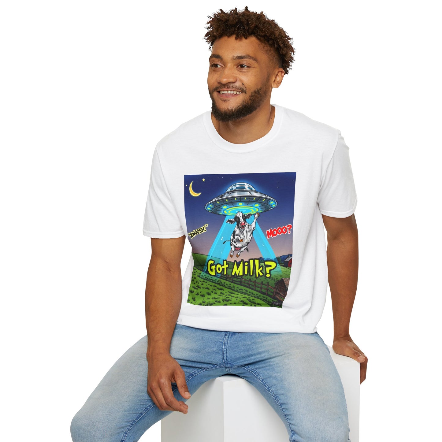 Got Milk? Funny Unisex Softstyle T-Shirt, Humorous Tee, Perfect for Cow Lovers, Milking Day, Farm-themed Gifts, Quirky Apparel, graphic