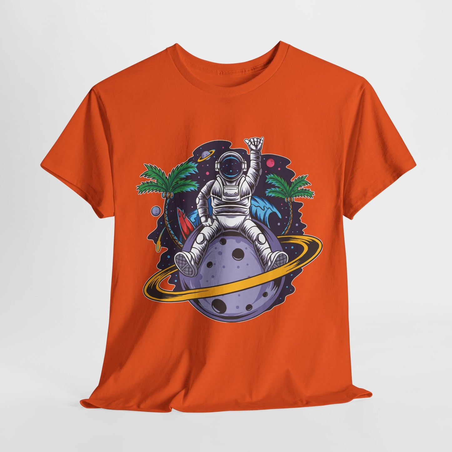Cosmic Adventure, Unisex Heavy Cotton Tee - Astronaut & Planet Design, graphic design, png, art