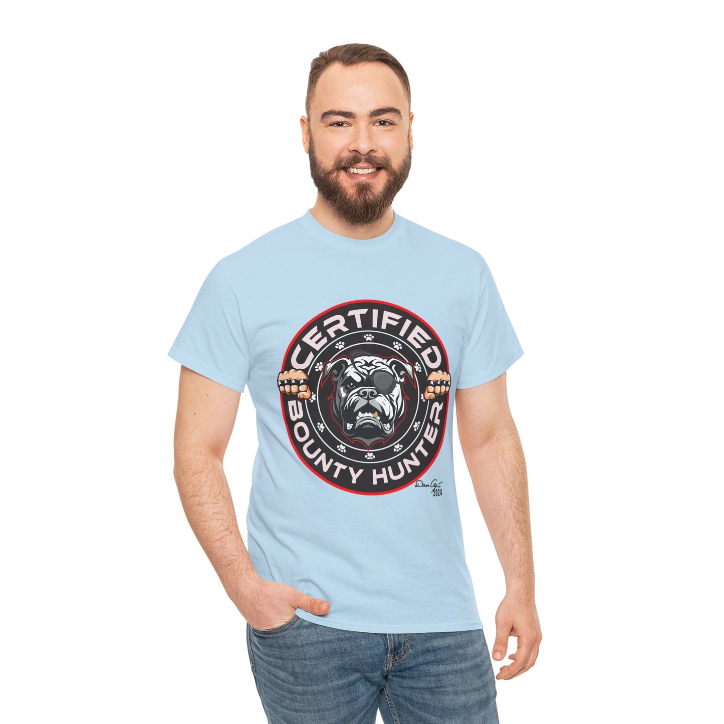 Certified Bounty Hunter, Unisex Heavy Cotton Tee, comedy, bulldog, print design, png, GraphicTees