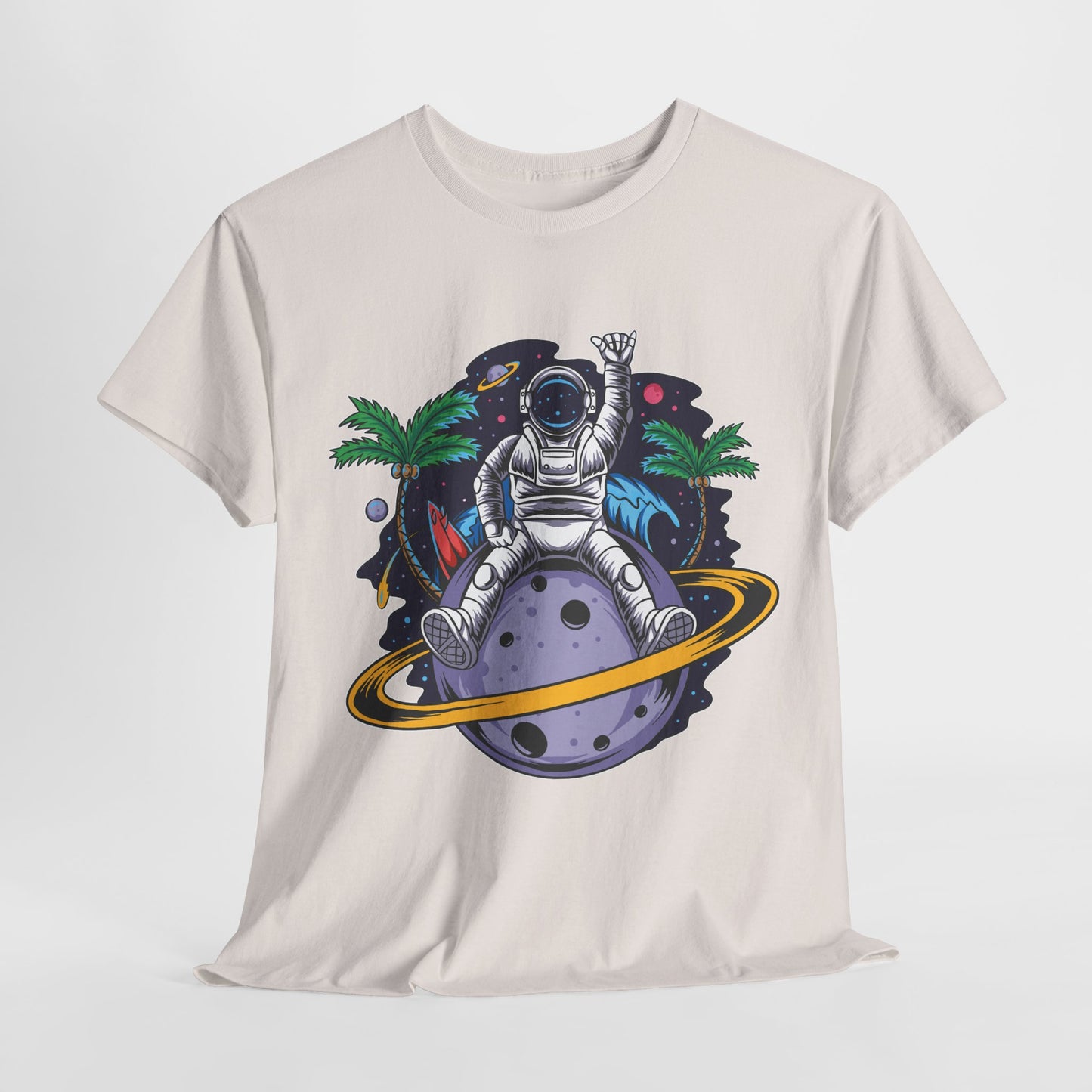 Cosmic Adventure, Unisex Heavy Cotton Tee - Astronaut & Planet Design, graphic design, png, art