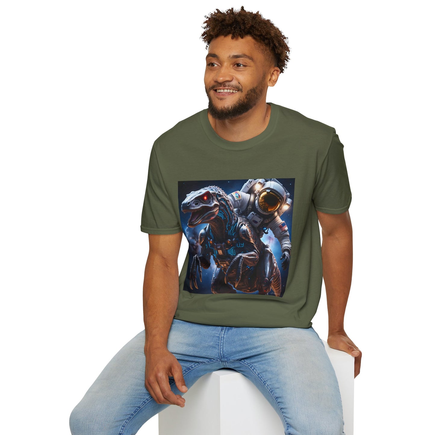 Space Dinosaur Unisex Softstyle T-Shirt, Fun Gift for Kids, Science Fiction Tee, Unique Graphic Shirt, Cool Outfit for Parties, t-shirt, tshirt, png
