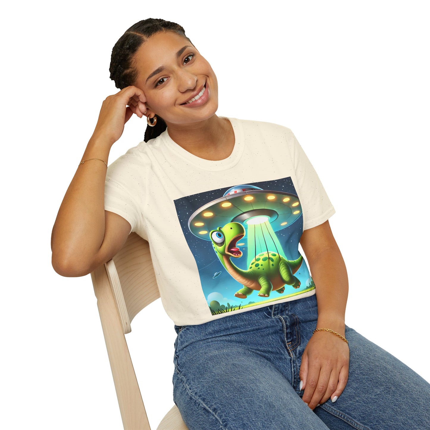 Cute Alien Dinosaur Unisex T-Shirt, Fun Graphic Tee, Kids & Adults, Space Theme, Playful Gift Idea, Birthday, Casual Wear