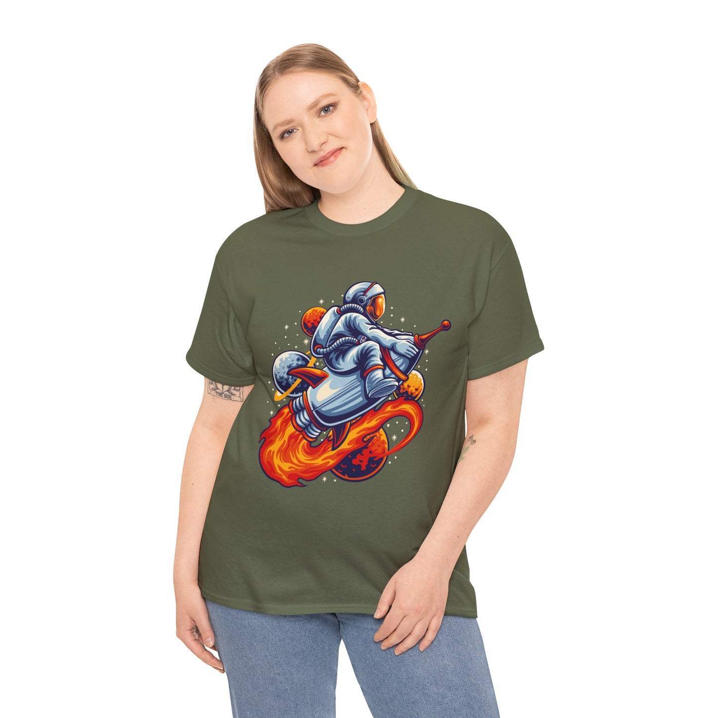 Retro Space Explorer Unisex Heavy Cotton Tee, graphic designed, tees, t-shirt, t-shirts, png