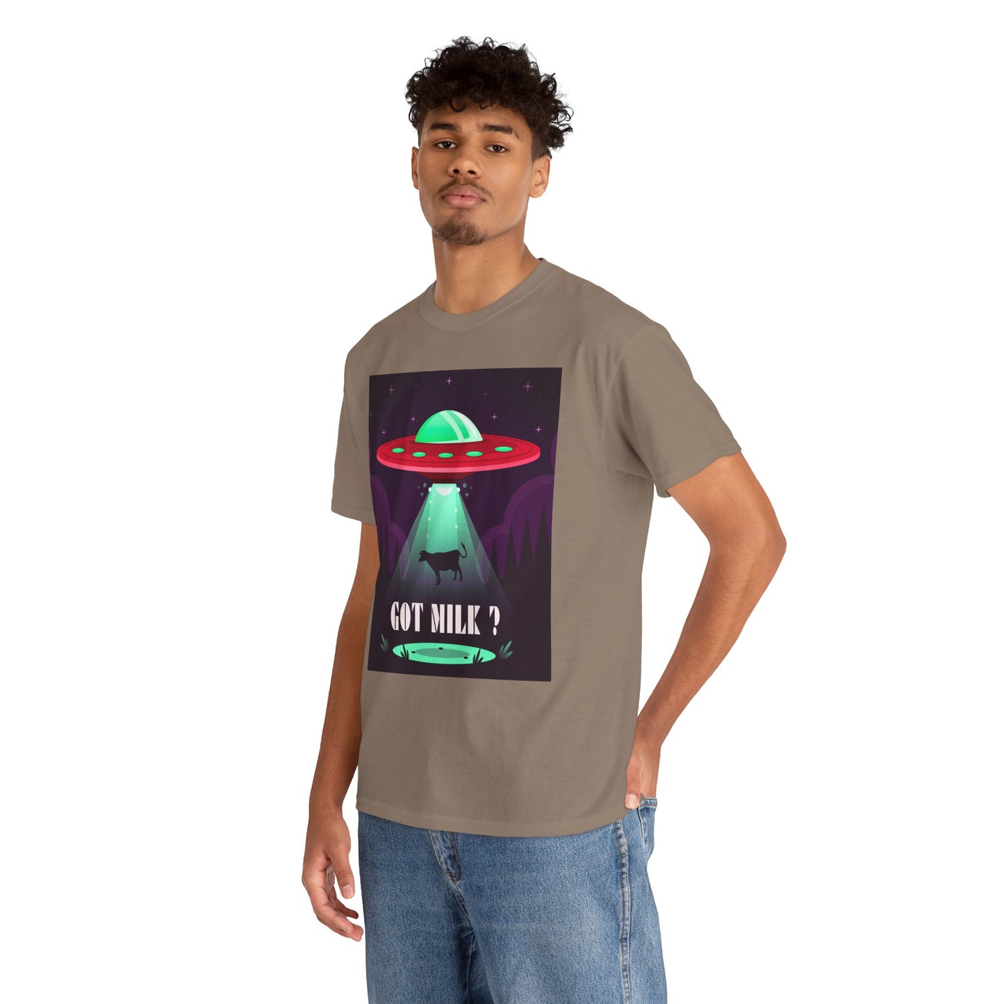 Got Milk? Unisex Heavy Cotton Tee, UFO abduction, comedy, funny, t-shirt, t-shirt, graphic design, tee, png