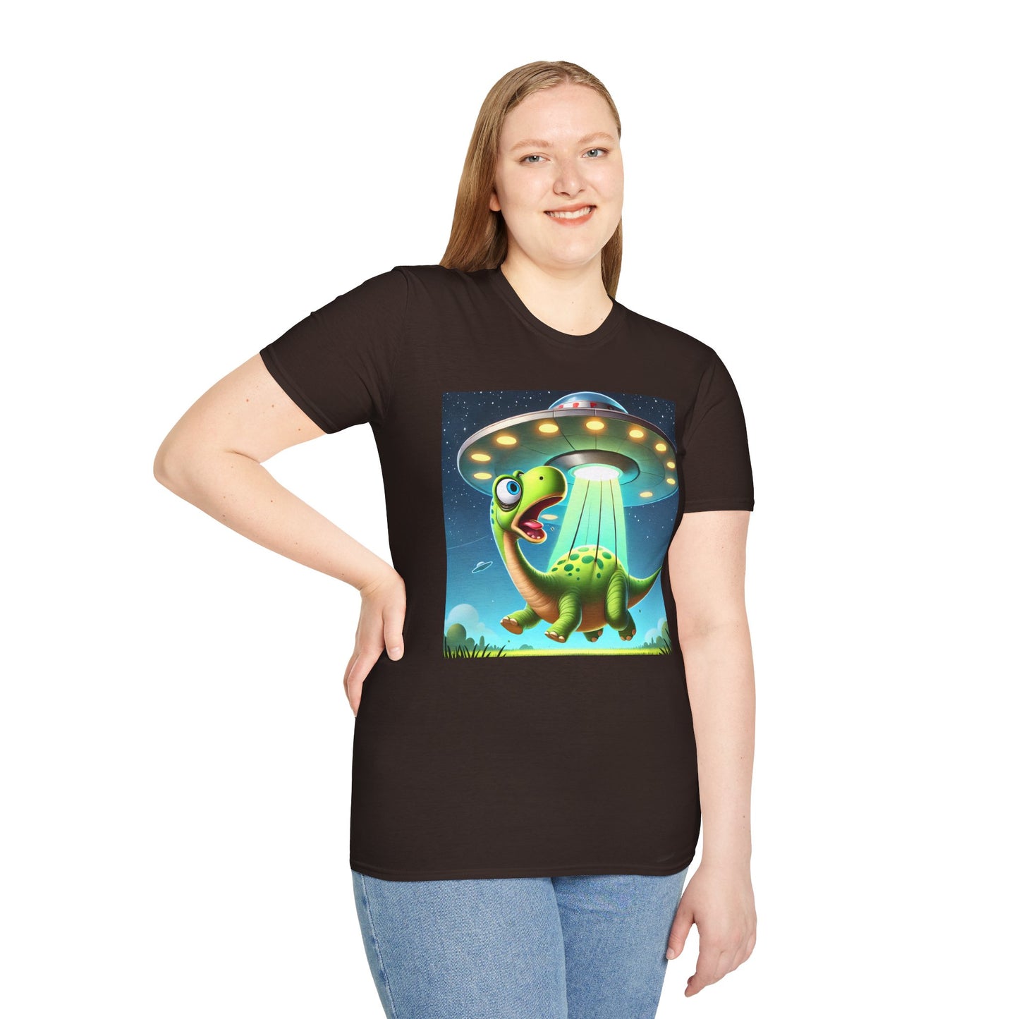 Cute Alien Dinosaur Unisex T-Shirt, Fun Graphic Tee, Kids & Adults, Space Theme, Playful Gift Idea, Birthday, Casual Wear