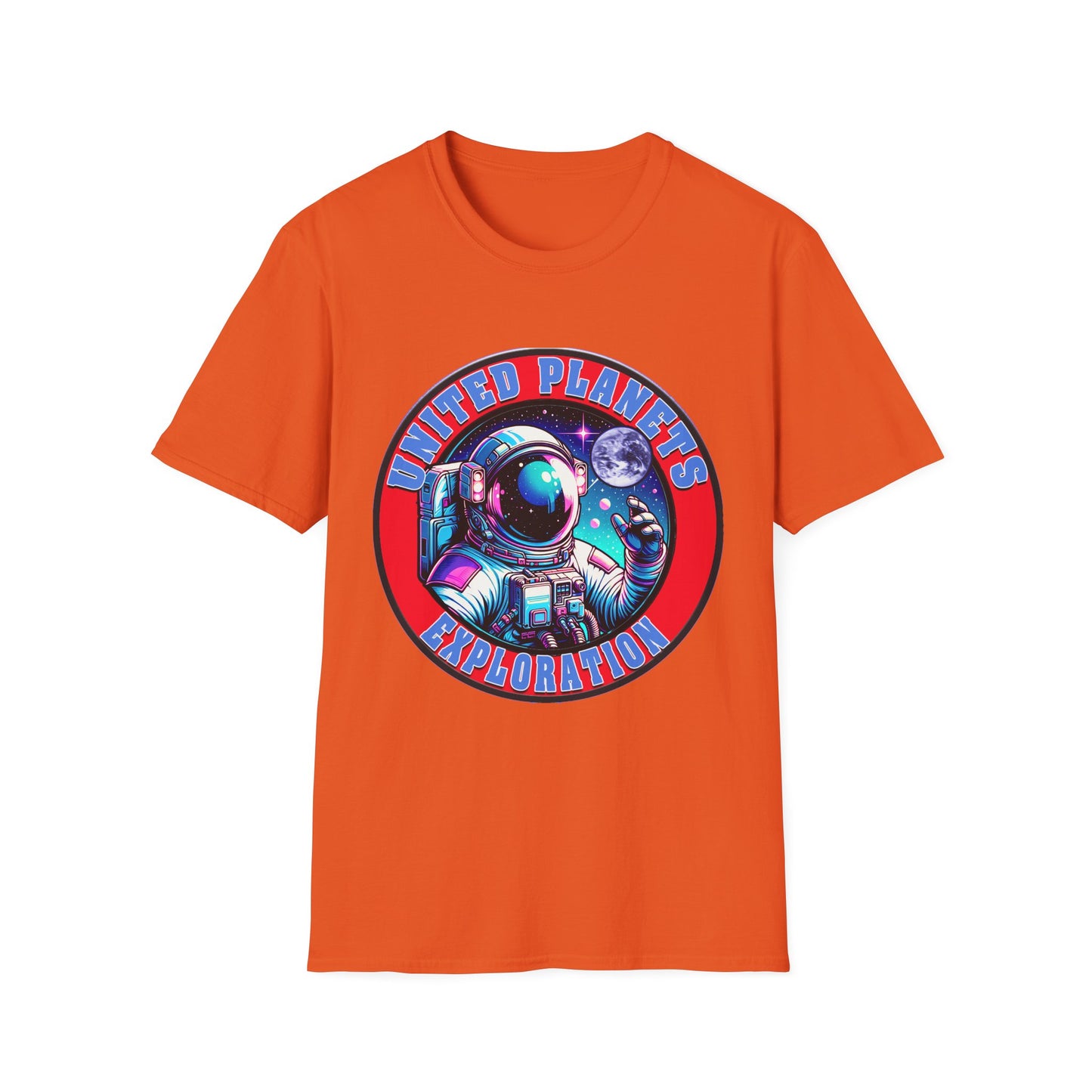 United Planets Exploration Astronaut T-Shirt, Science Themed Tee, Outer Space Shirt for Gift, Birthday, Unisex Softstyle Apparel